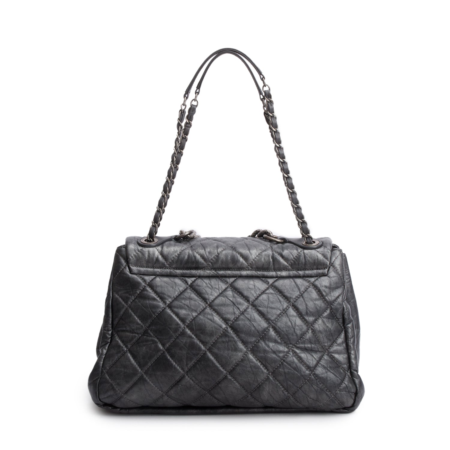 Chanel Metallic Silver Aged Calfskin Leather Large Pondicherry Flap Bag