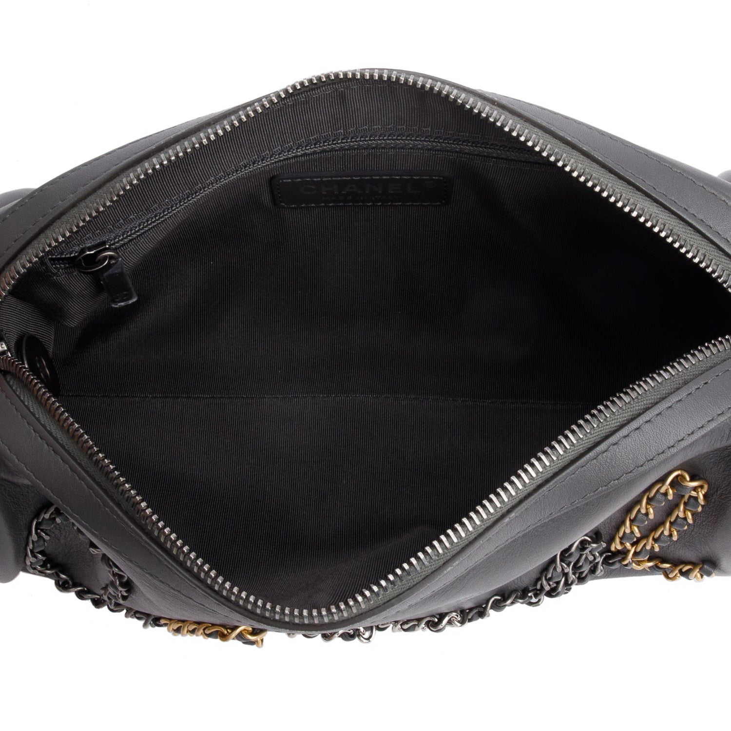 Chanel Grey Calfskin Chain 20s Signature Bowling Bag