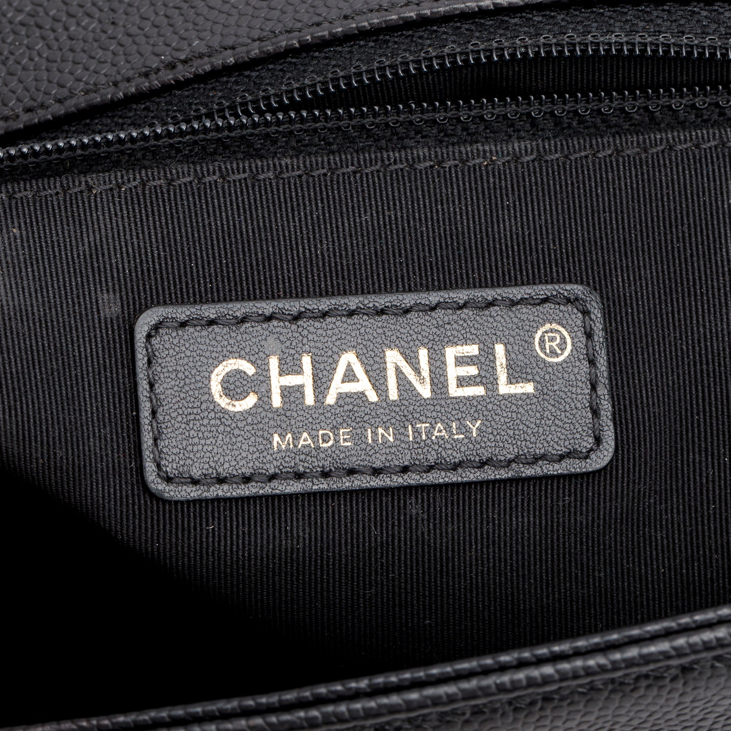 Chanel Black Chevron Quilted Caviar Large Boy Bag w/ Authenticity Card