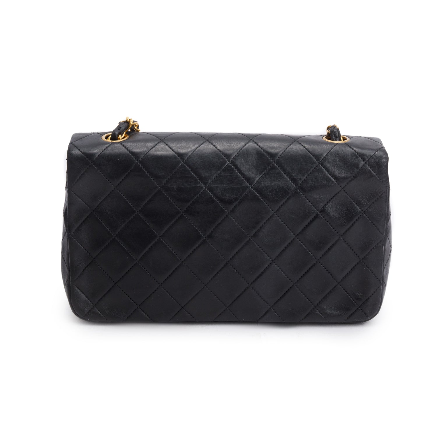Chanel Vintage Black Lambskin Quilted Mademoiselle Full Flap Shoulder Bag w/ Authenticity Card