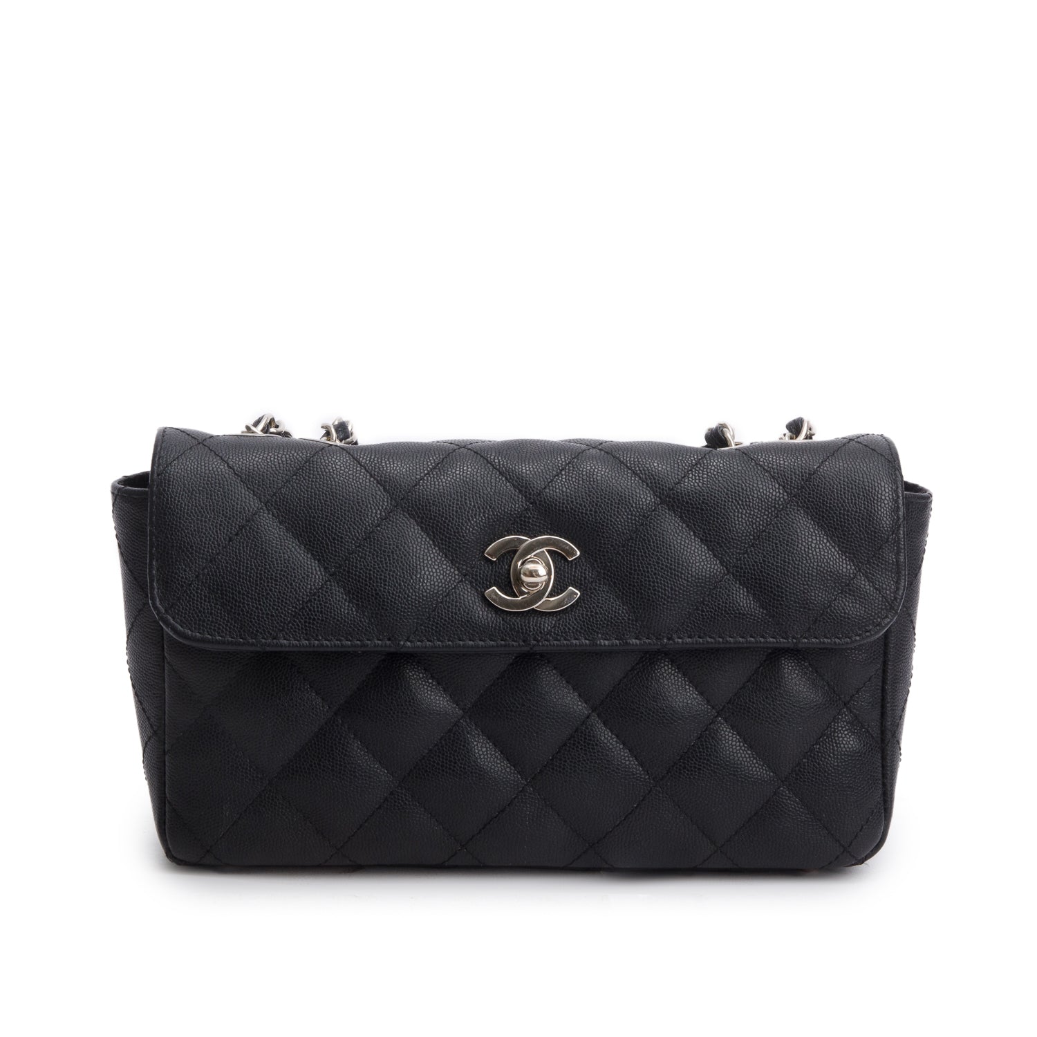 Chanel Black Caviar Quilted Leather East/West Flap Bag
