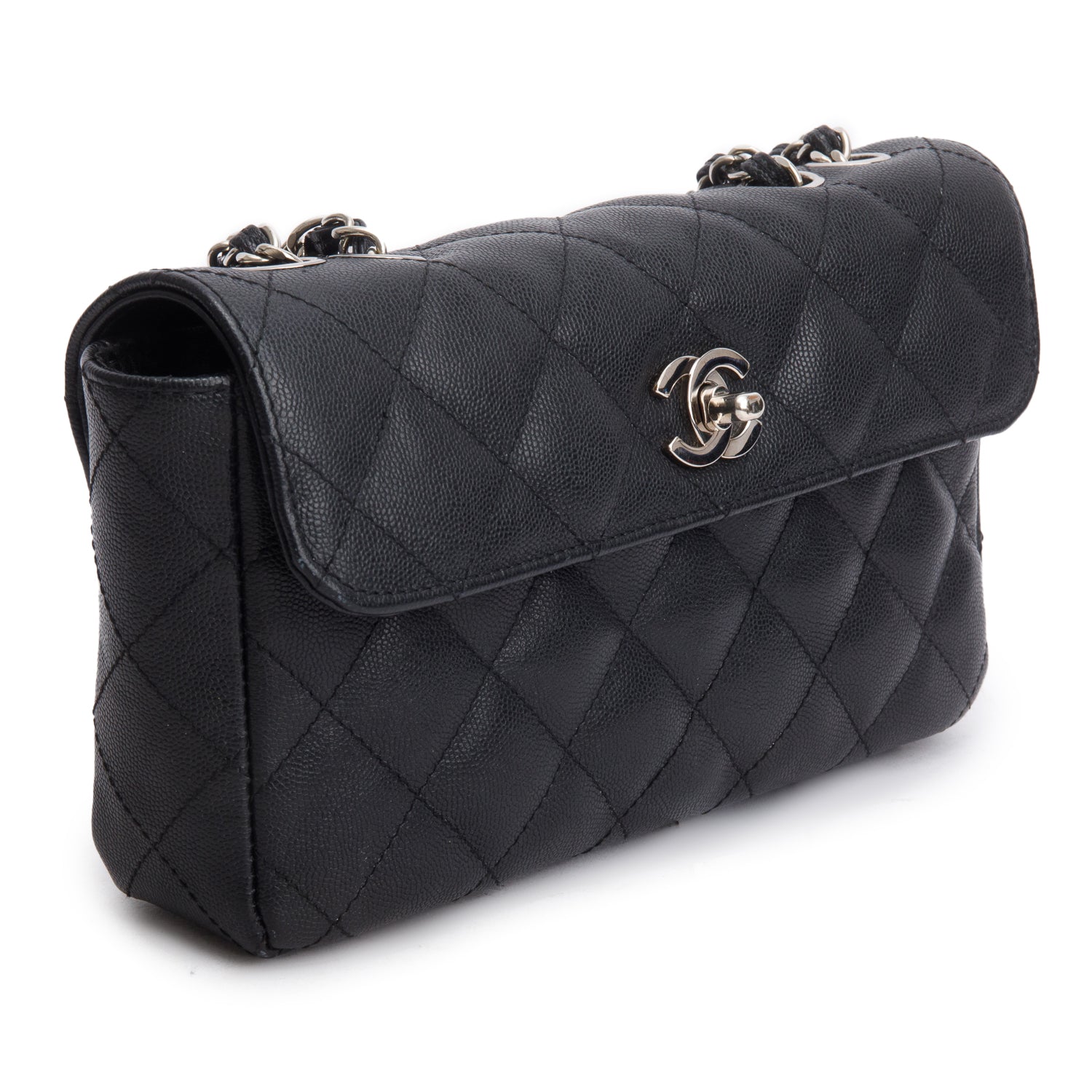 Chanel Black Caviar Quilted Leather East/West Flap Bag