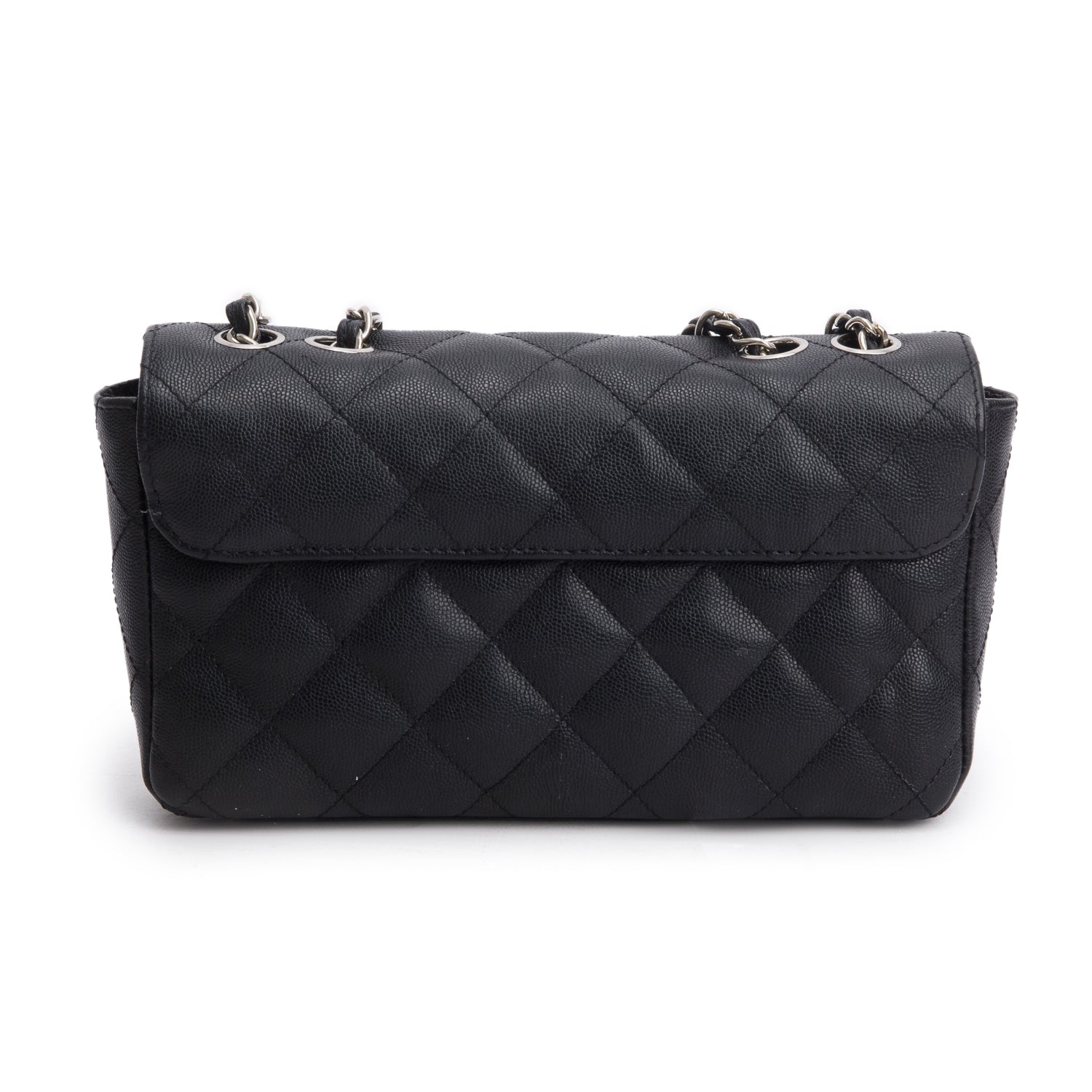 Chanel Black Caviar Quilted Leather East/West Flap Bag