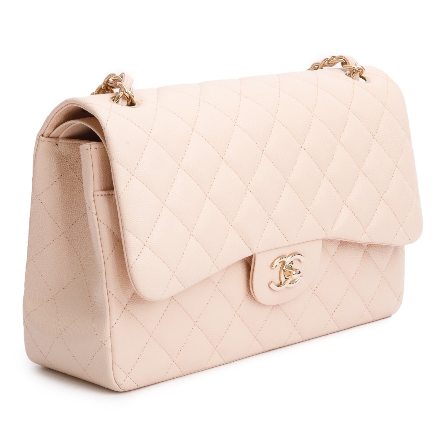 Chanel Pink Quilted Caviar Leather Classic Jumbo Double Flap Bag w/ Authenticity Card