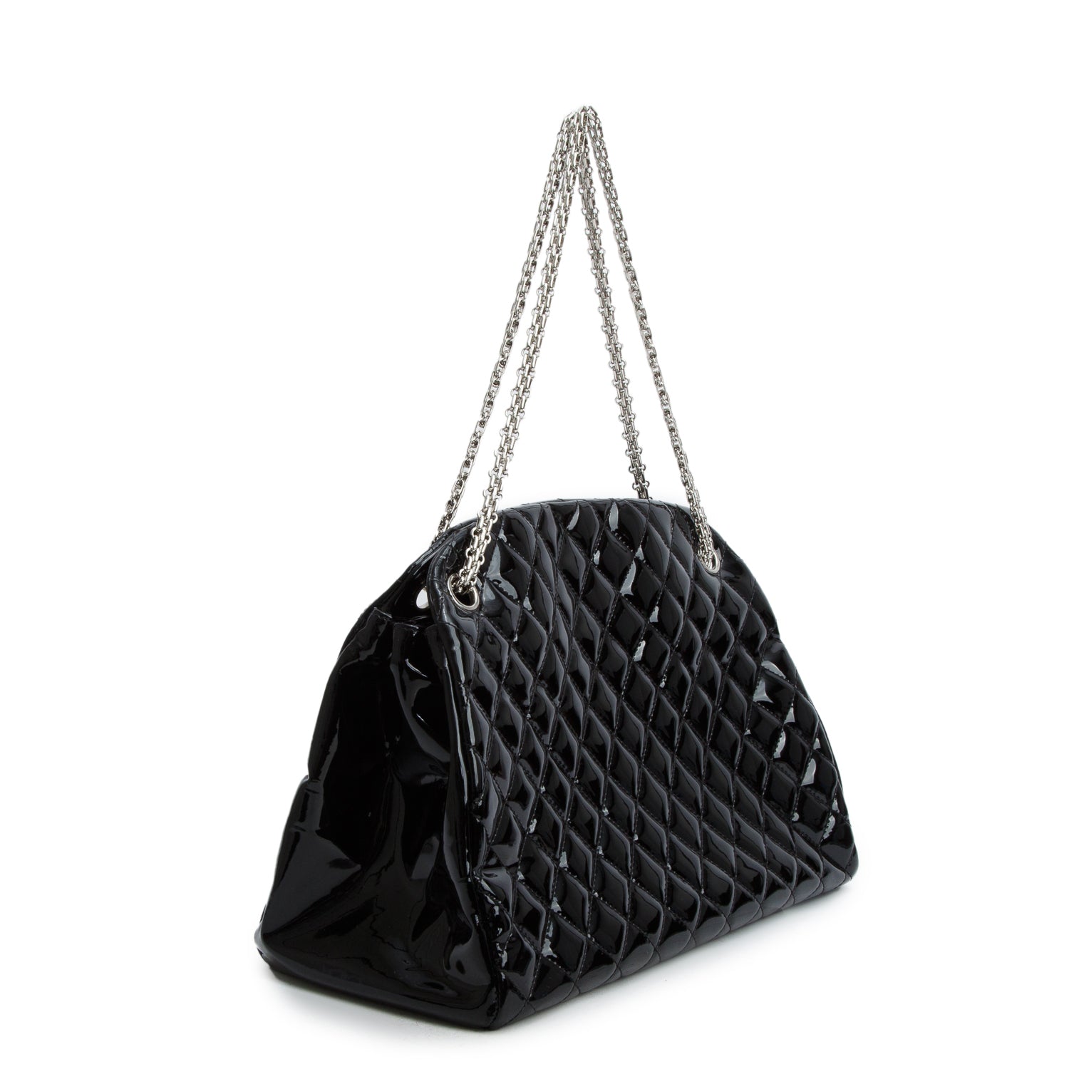 Chanel Black Patent Leather Just Mademoiselle Large Bowler Bag w/ Authenticity Card