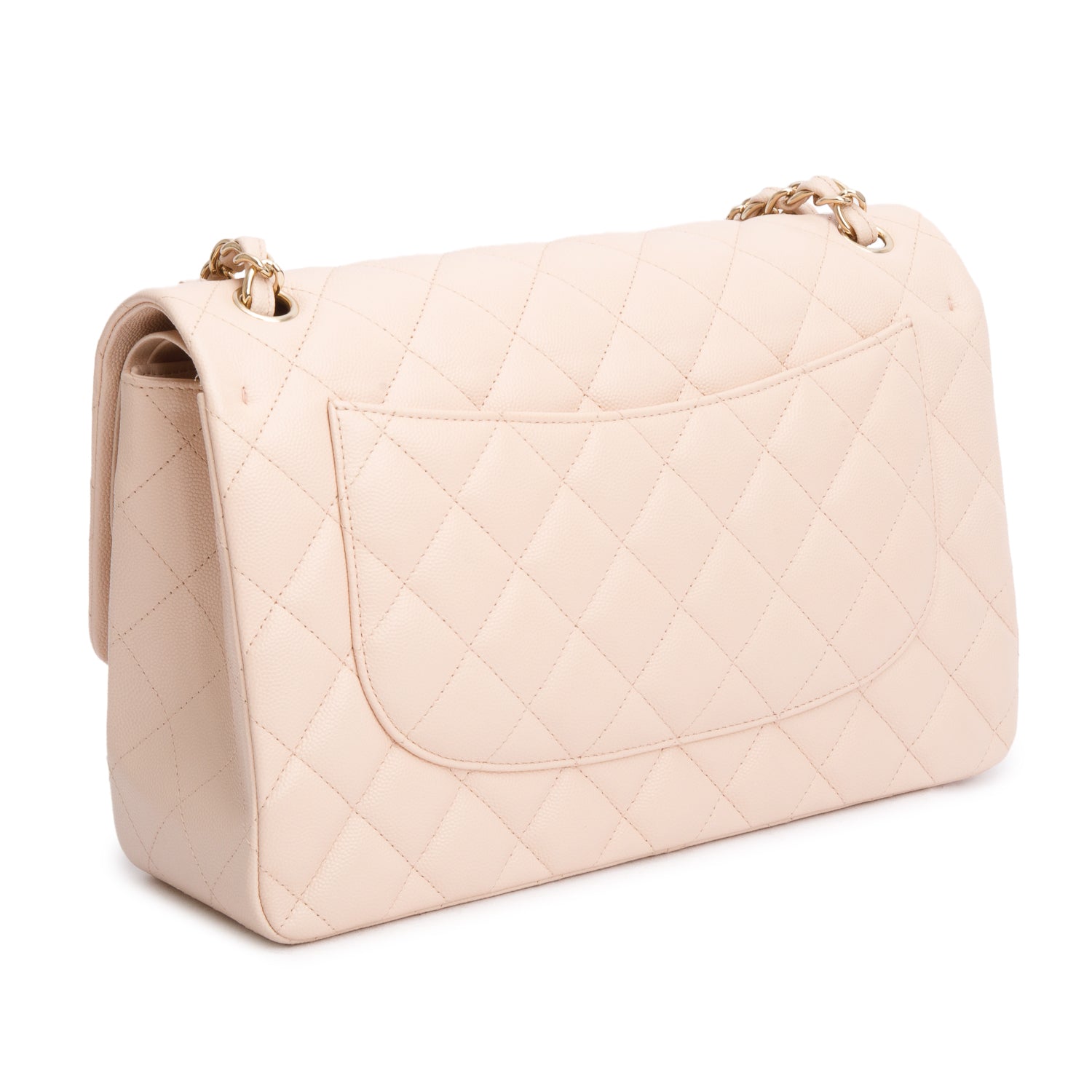 Chanel Pink Quilted Caviar Leather Classic Jumbo Double Flap Bag w/ Authenticity Card