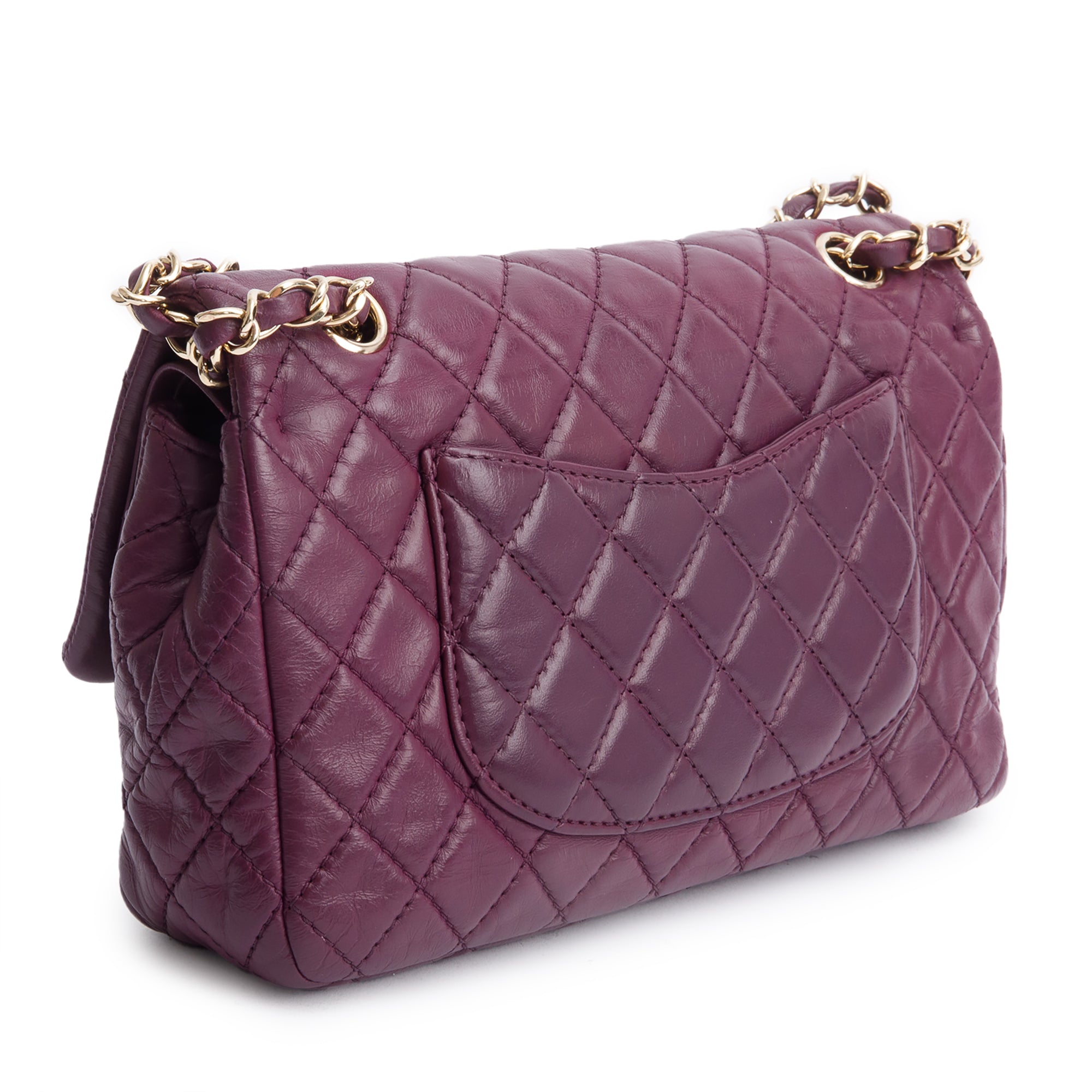 Chanel Purple Quilted Calfskin Leather Classic Medium Double Flap Bag