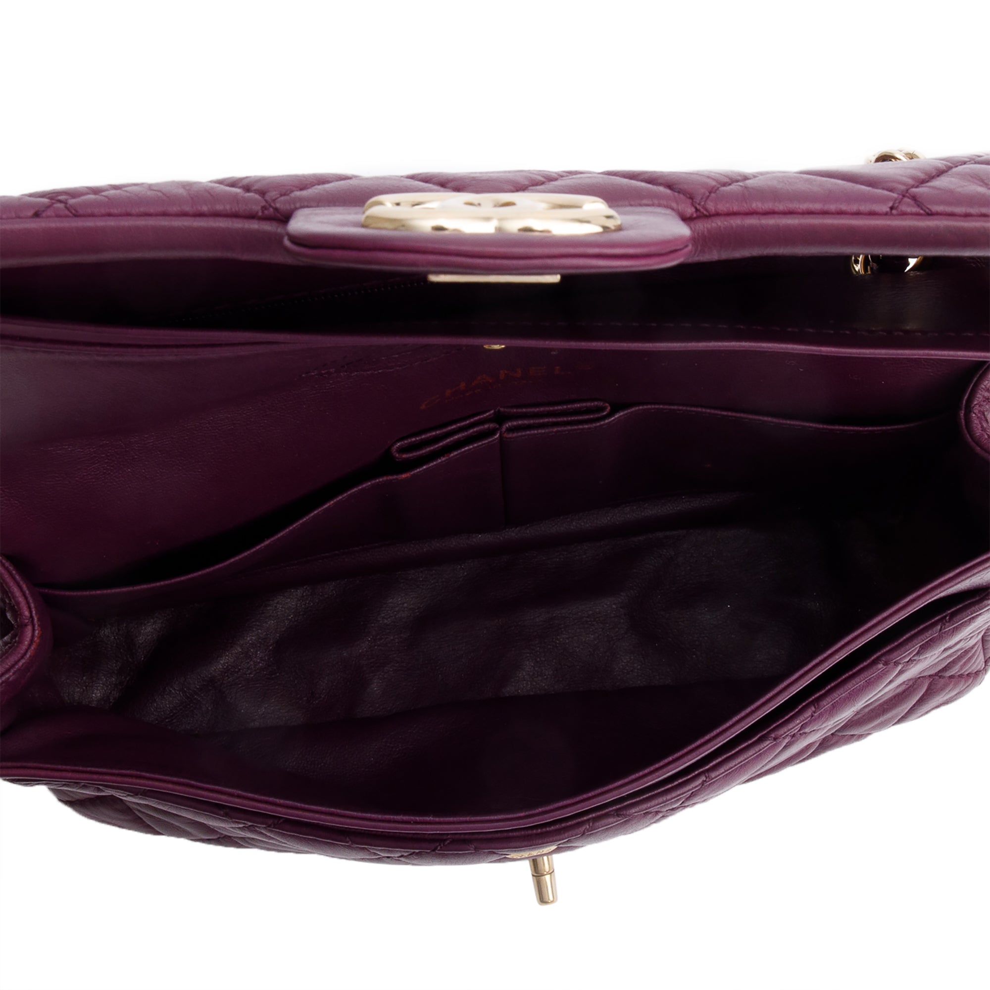 Chanel Purple Quilted Calfskin Leather Classic Medium Double Flap Bag