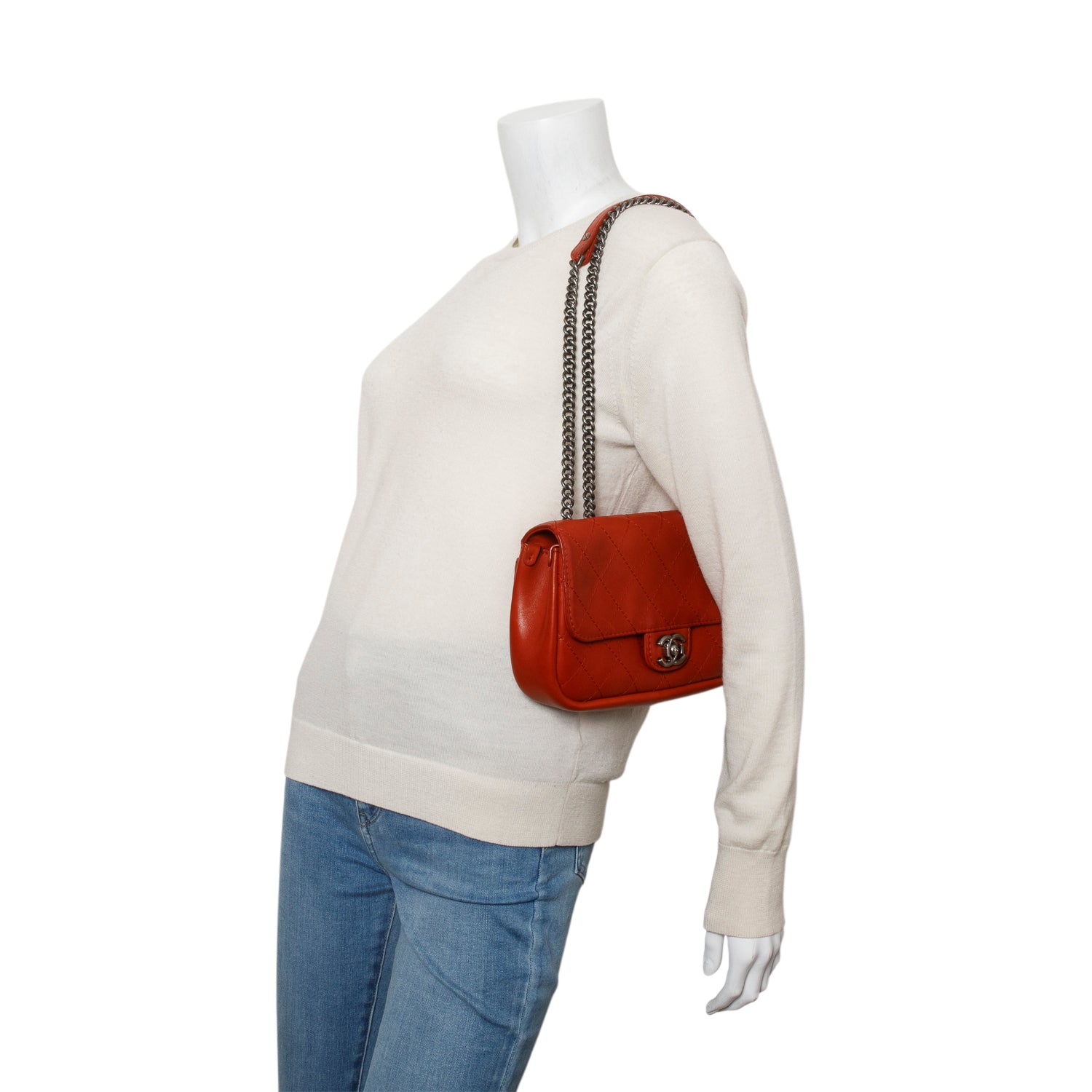 Chanel Red Leather Lambskin Quilted Single Flap Bag w/ Authenticity Card