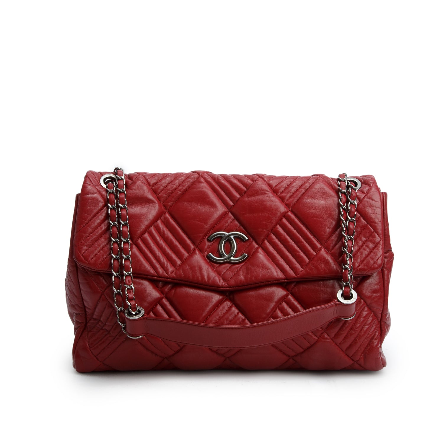 Chanel Red Lambskin Quilted In And Out XL Maxi Flap