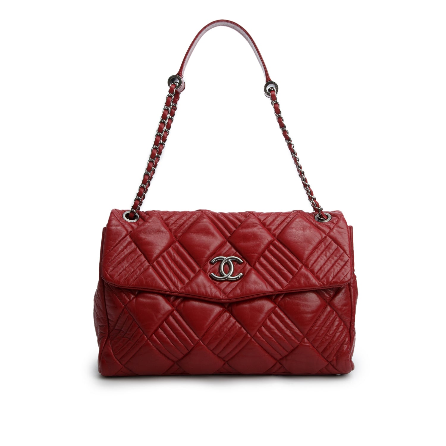Chanel Red Lambskin Quilted In And Out XL Maxi Flap