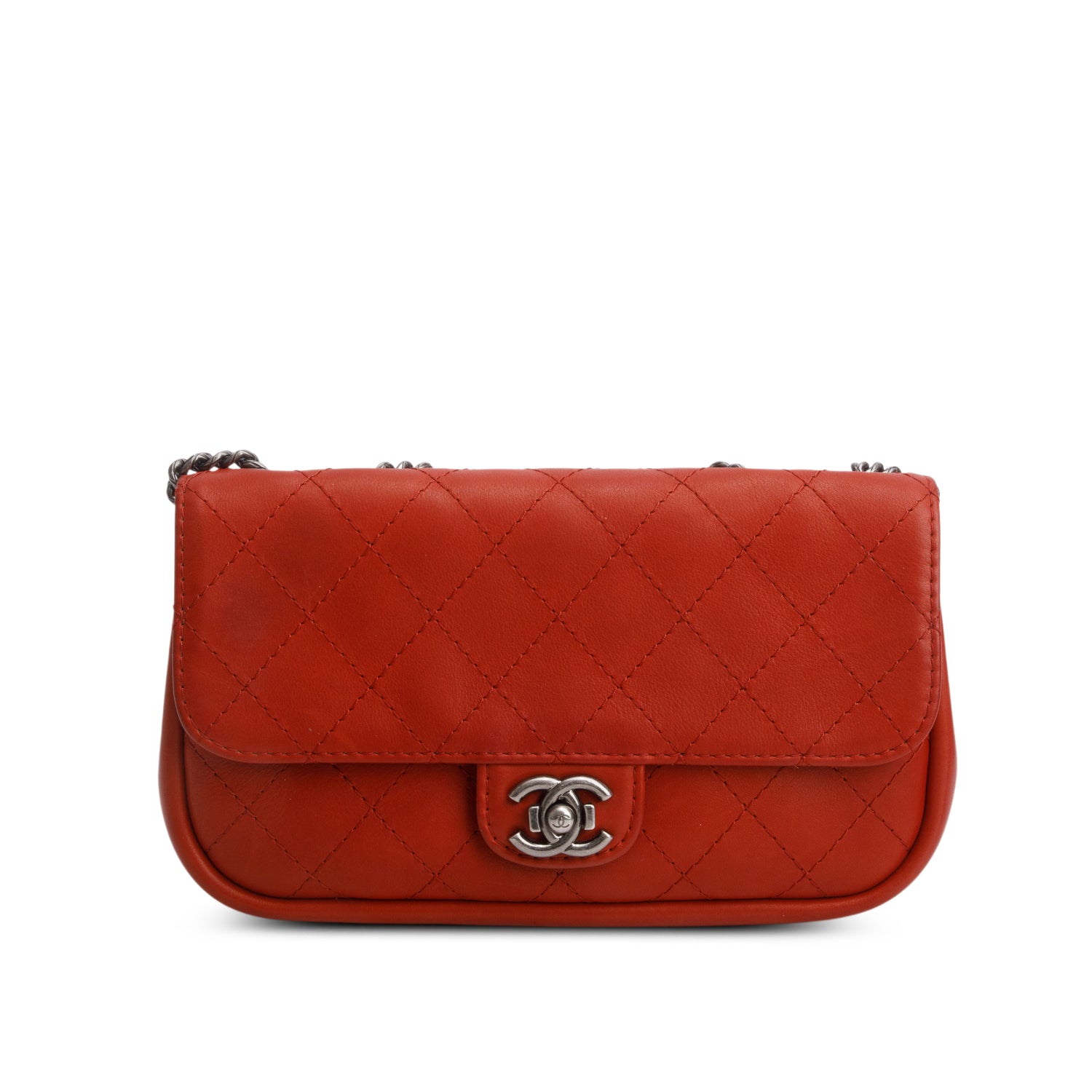 Chanel Red Leather Lambskin Quilted Single Flap Bag w/ Authenticity Card