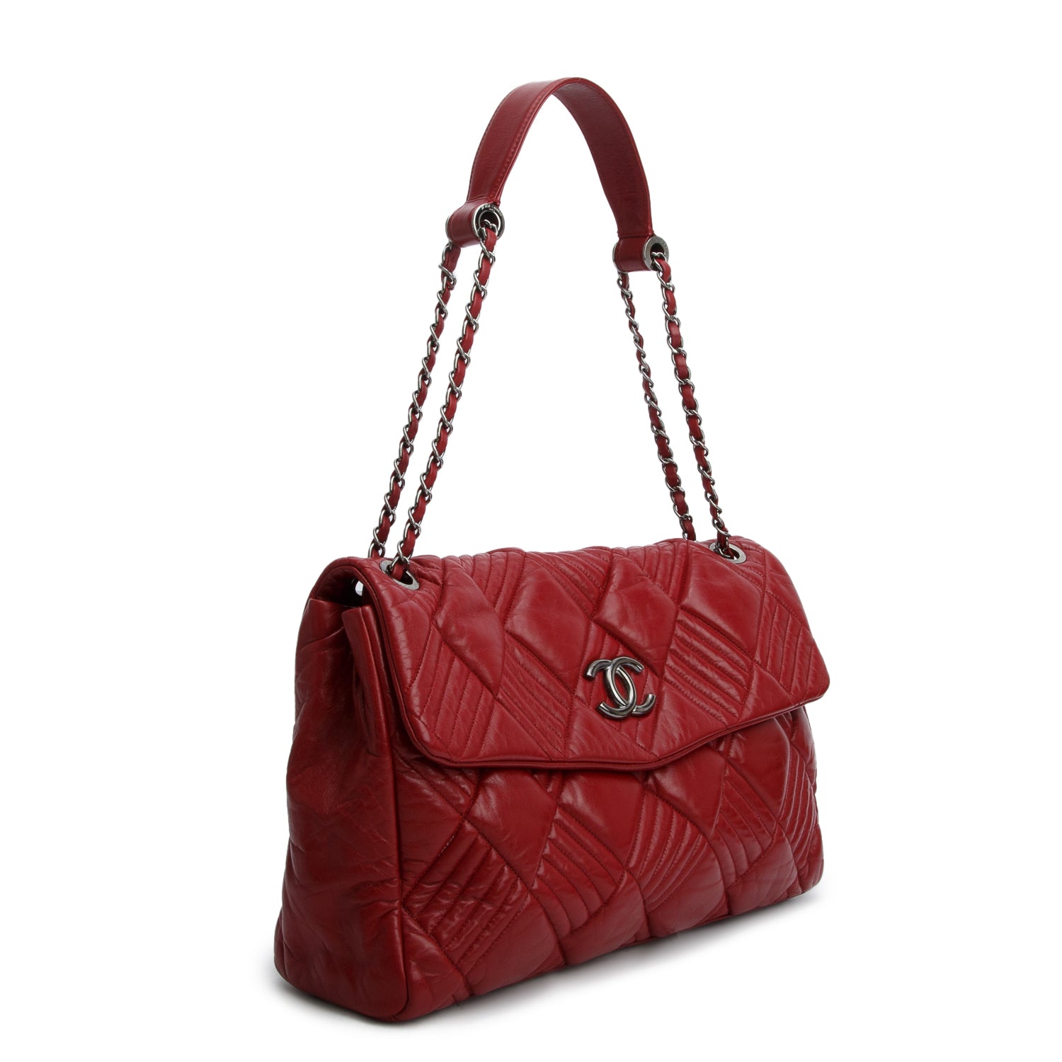 Chanel Red Lambskin Quilted In And Out XL Maxi Flap
