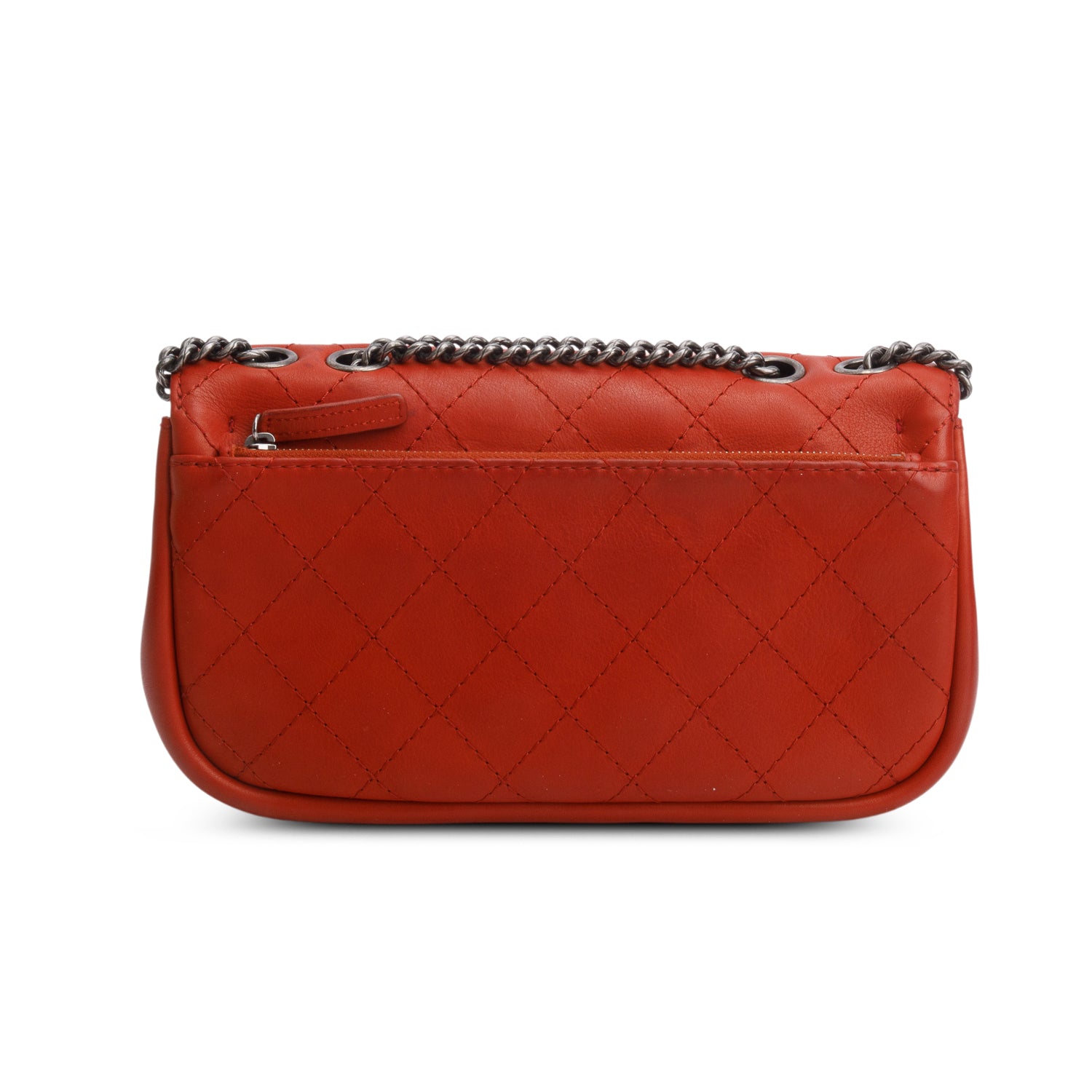 Chanel Red Leather Lambskin Quilted Single Flap Bag w/ Authenticity Card