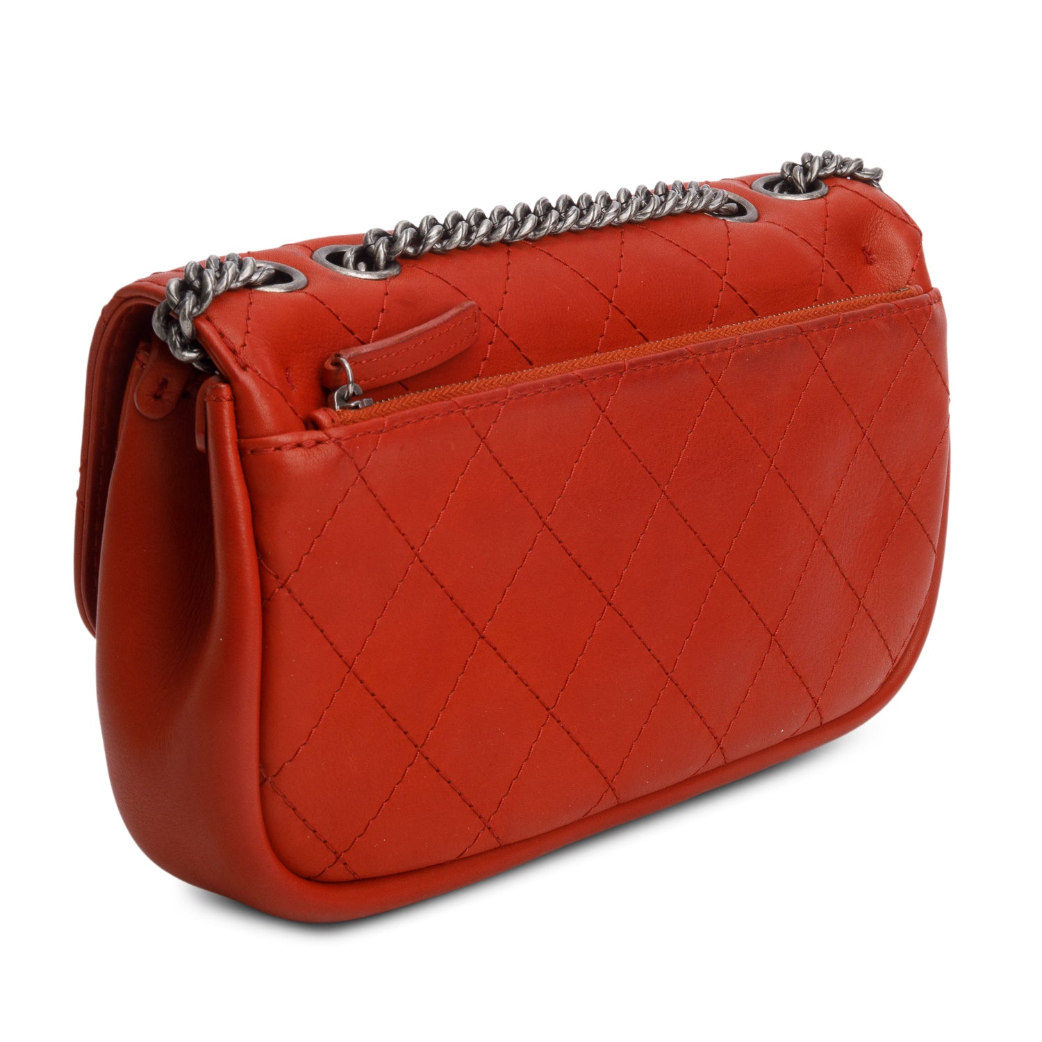 Chanel Red Leather Lambskin Quilted Single Flap Bag w/ Authenticity Card