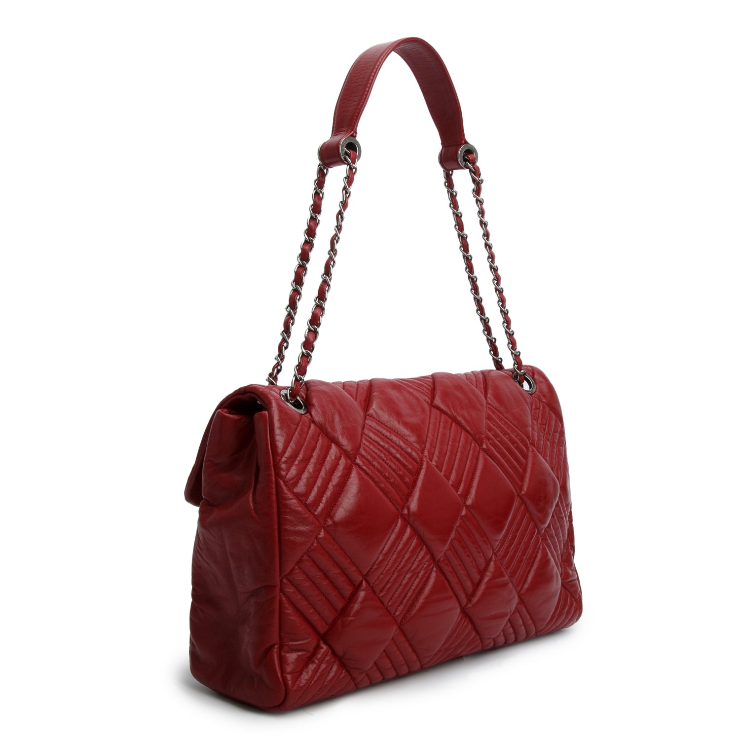 Chanel Red Lambskin Quilted In And Out XL Maxi Flap