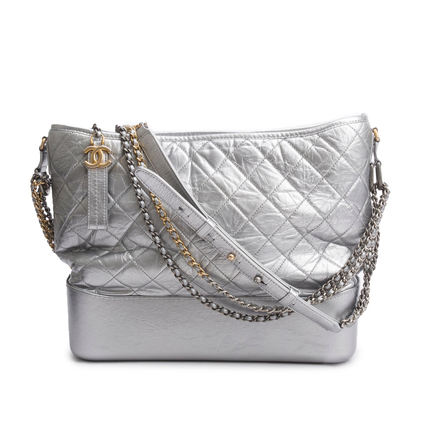 Chanel Metallic Silver Aged Calfskin Quilted Medium Gabrielle Hobo