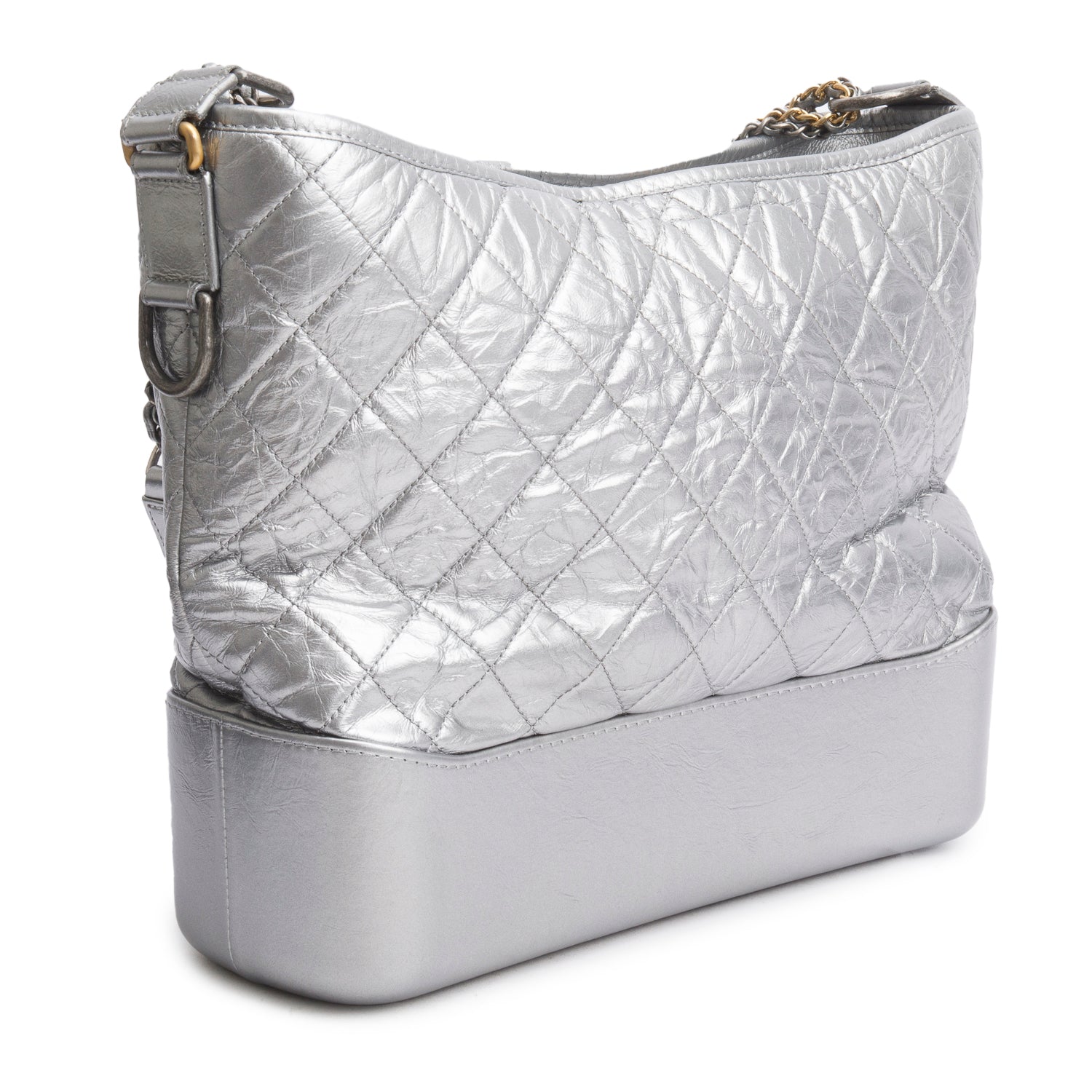 Chanel Metallic Silver Aged Calfskin Quilted Medium Gabrielle Hobo