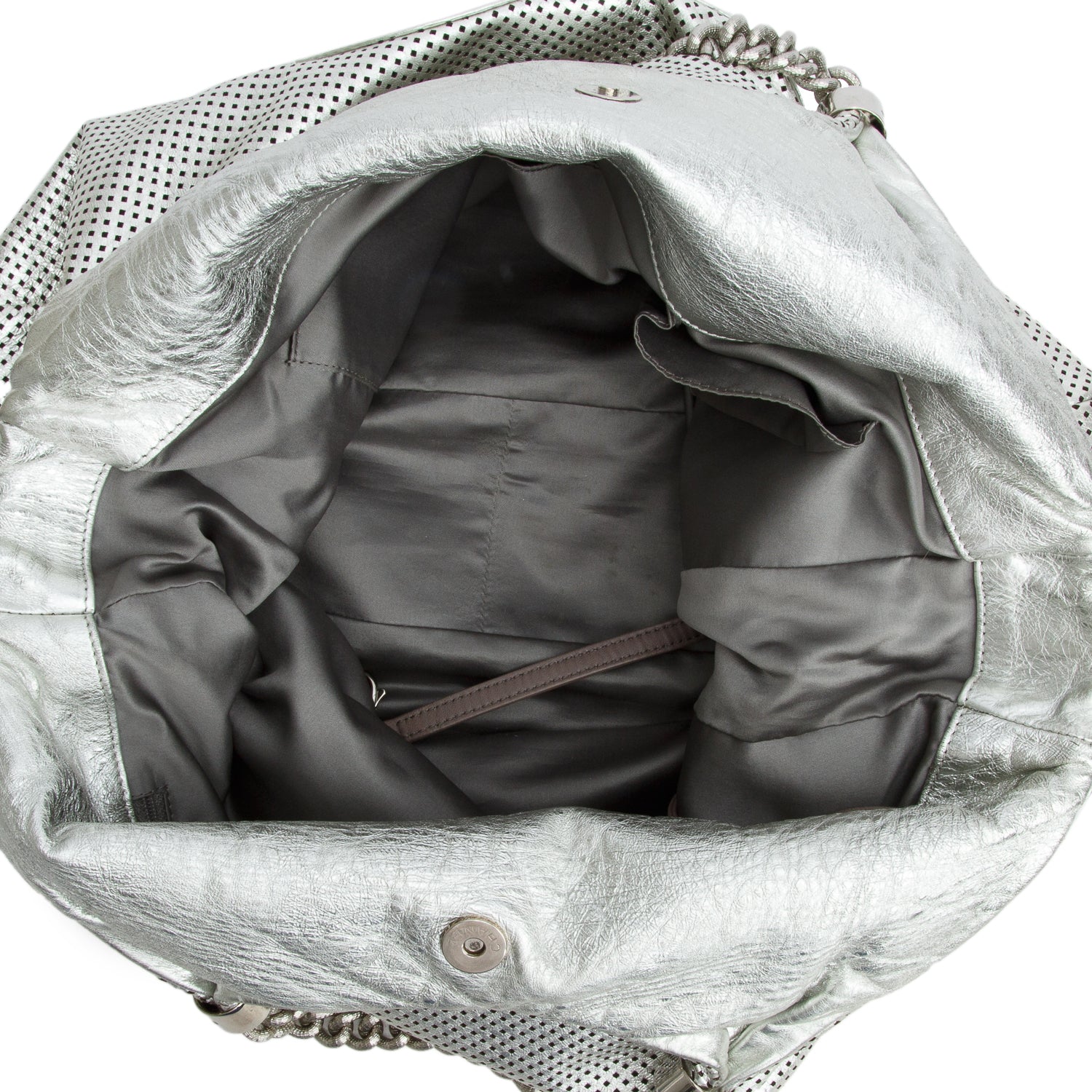 Chanel Silver Metallic Glazed Calfskin Perforated Rodeo Drive Hobo w/ Strap