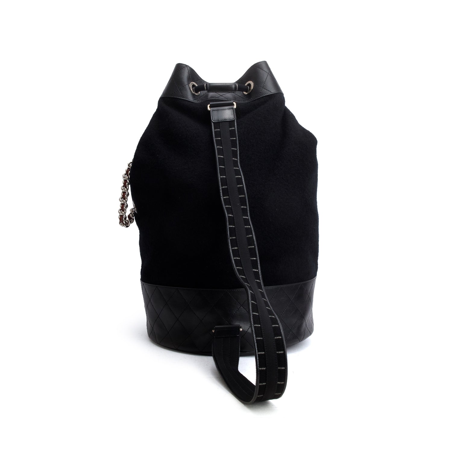 Chanel Black Wool Calfskin Embroidered Paris Hamburg Drawstring Backpack