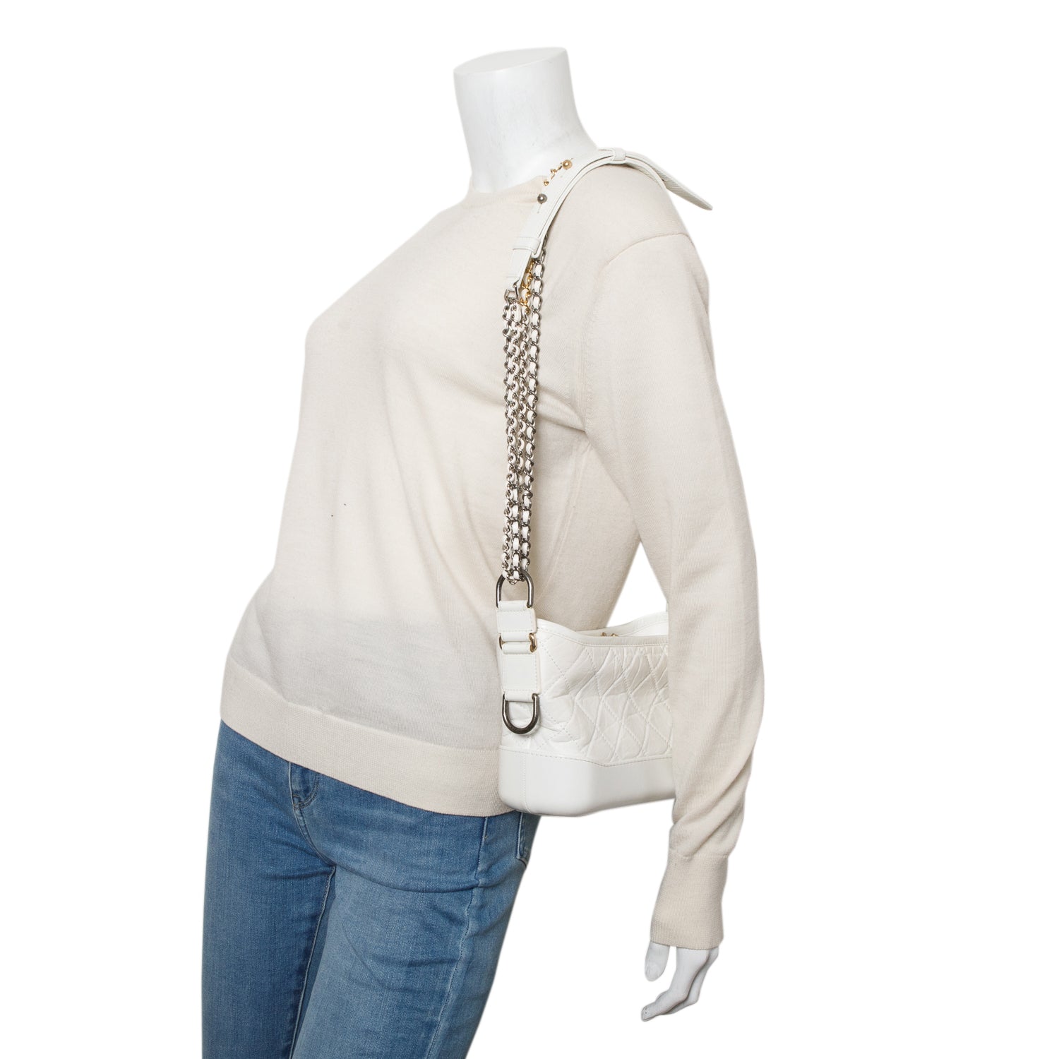 Chanel White Aged Calfskin Leather Small Gabrielle Hobo