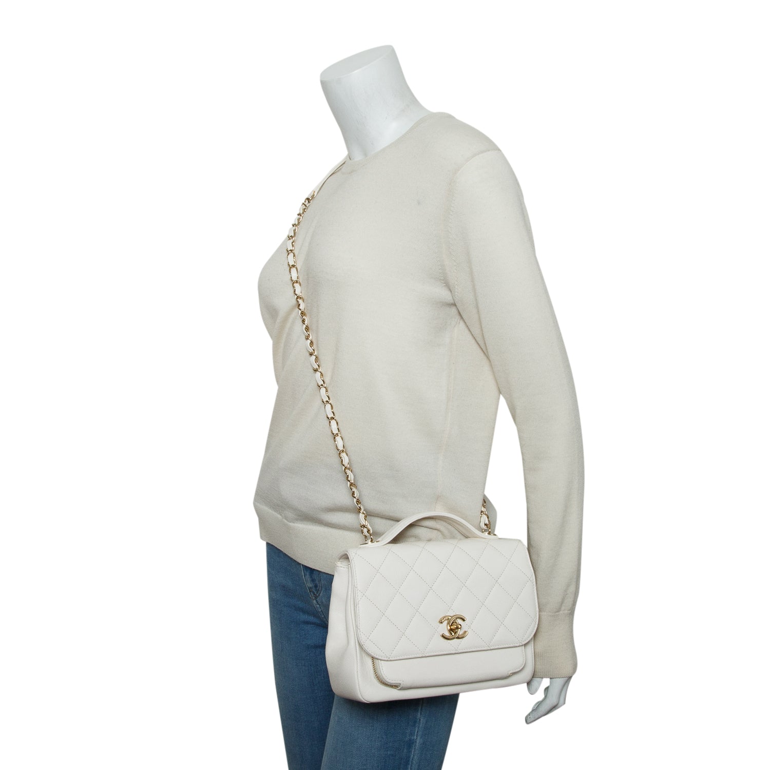 Chanel White Caviar Leather Medium Business Affinity Flap Bag