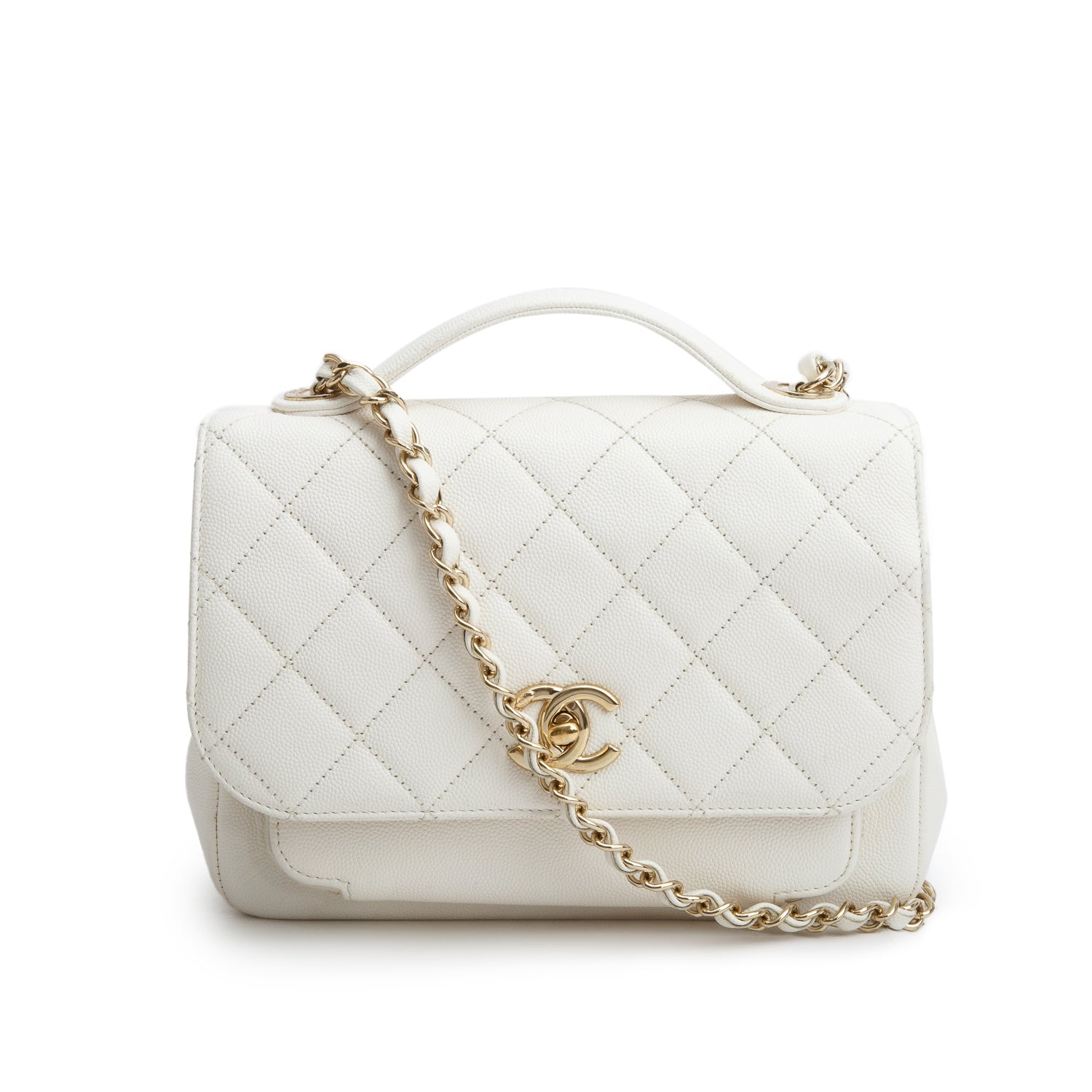 Chanel White Caviar Leather Medium Business Affinity Flap Bag