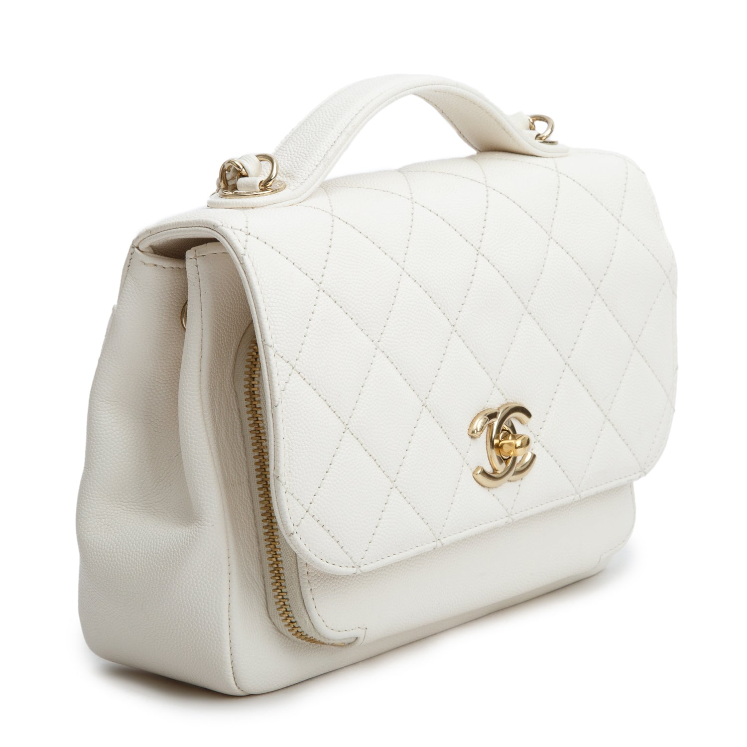 Chanel White Caviar Leather Medium Business Affinity Flap Bag