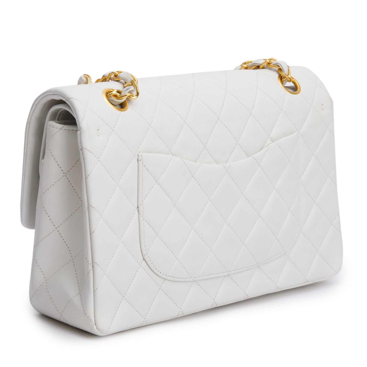 Chanel White Quilted Lambskin Leather Classic Medium Double Flap Bag