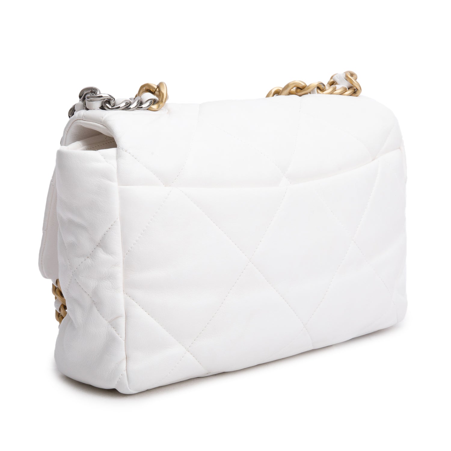 Chanel 2020 White Lambskin Quilted Large 19 Flap Bag