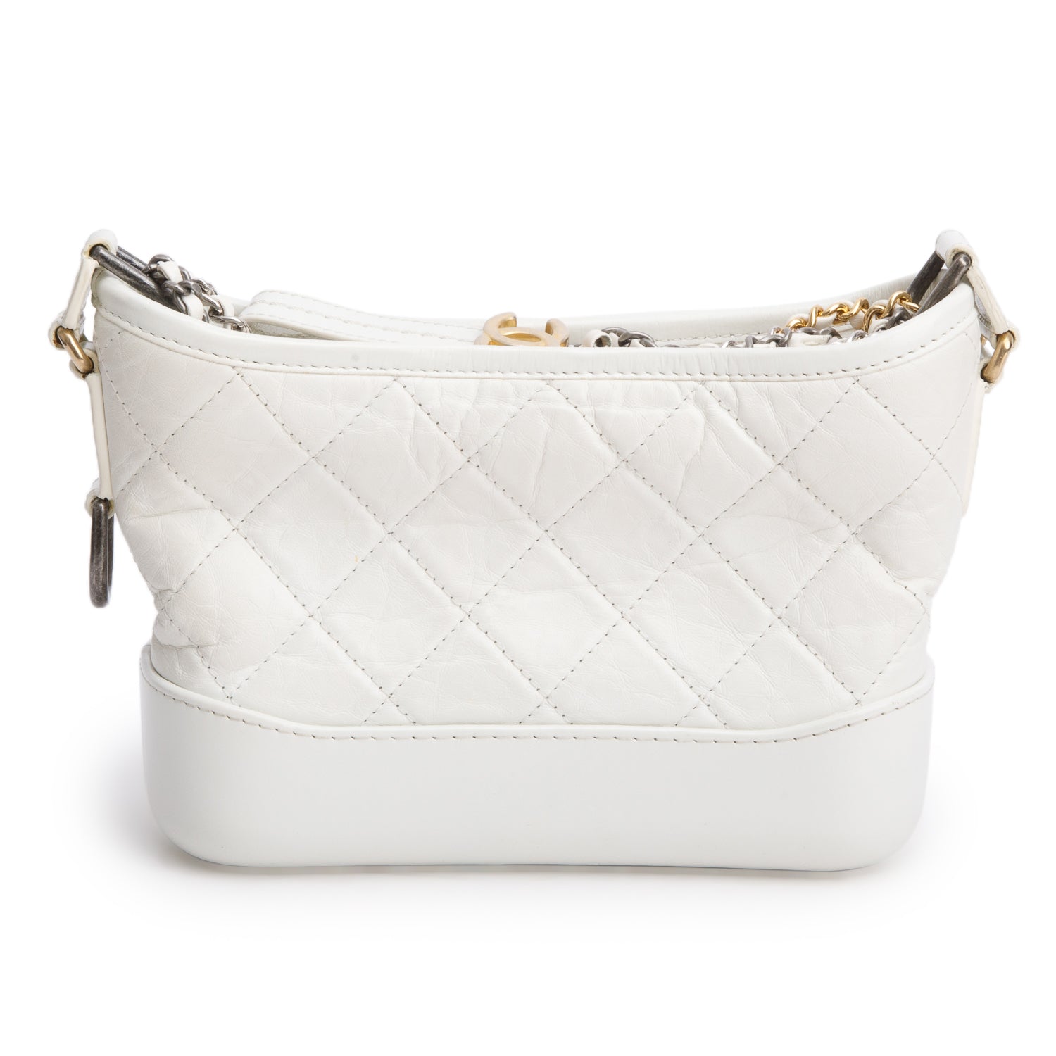 Chanel White Aged Calfskin Leather Small Gabrielle Hobo