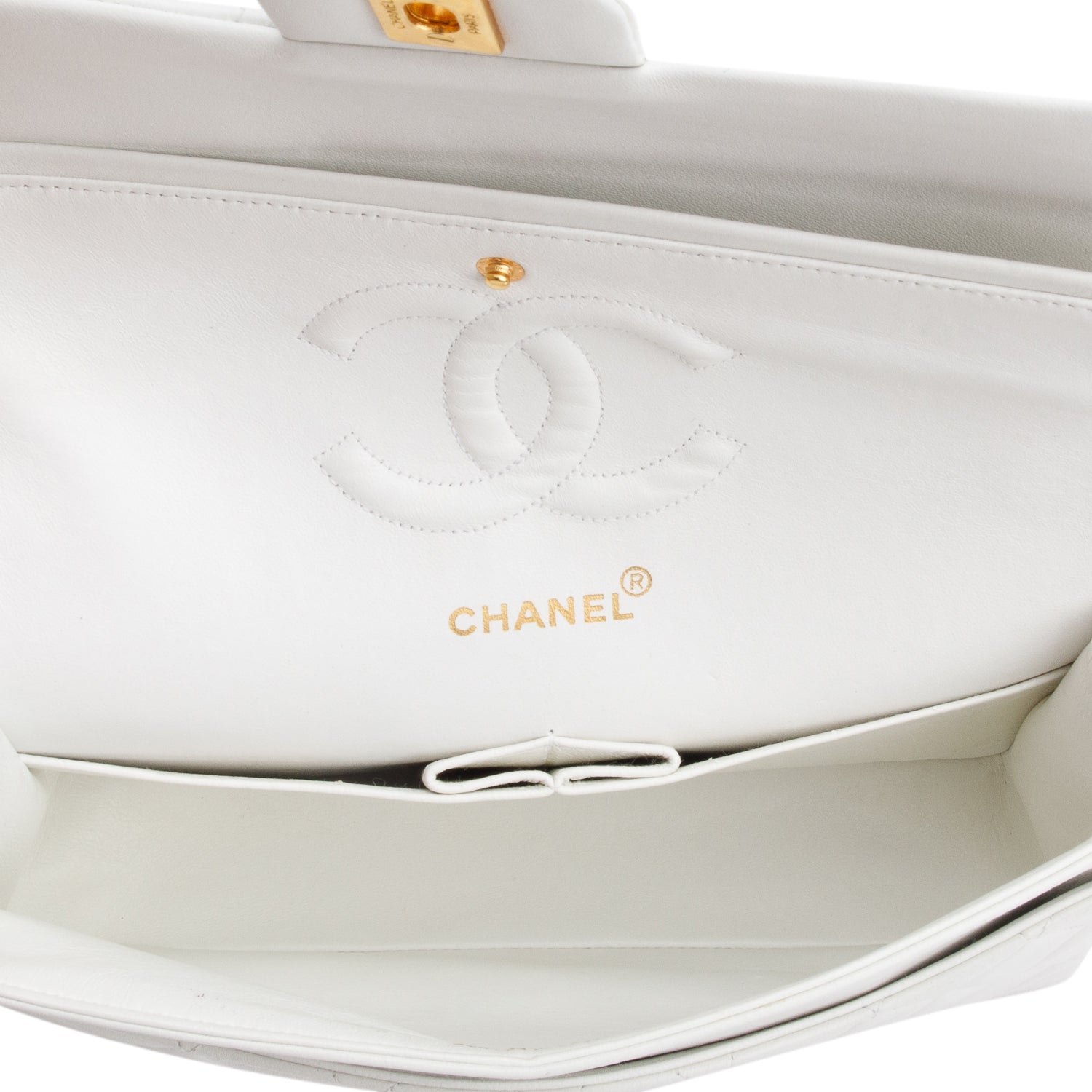 Chanel White Quilted Lambskin Leather Classic Medium Double Flap Bag