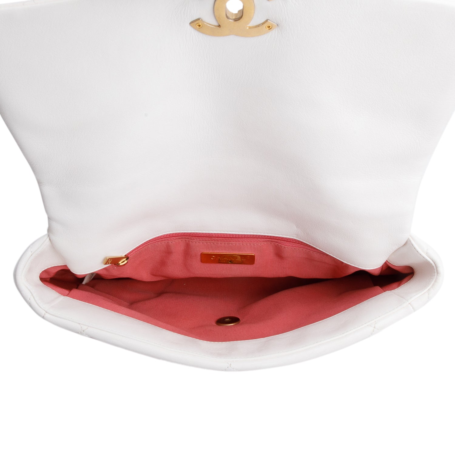 Chanel 2020 White Lambskin Quilted Large 19 Flap Bag