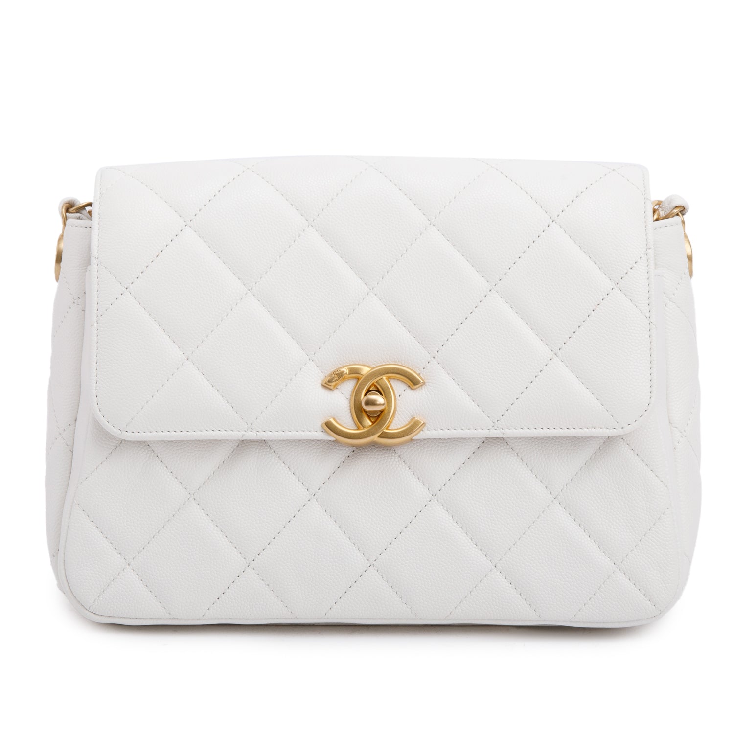 Chanel White Quilted Caviar Leather Small CC Side Note Flap Bag
