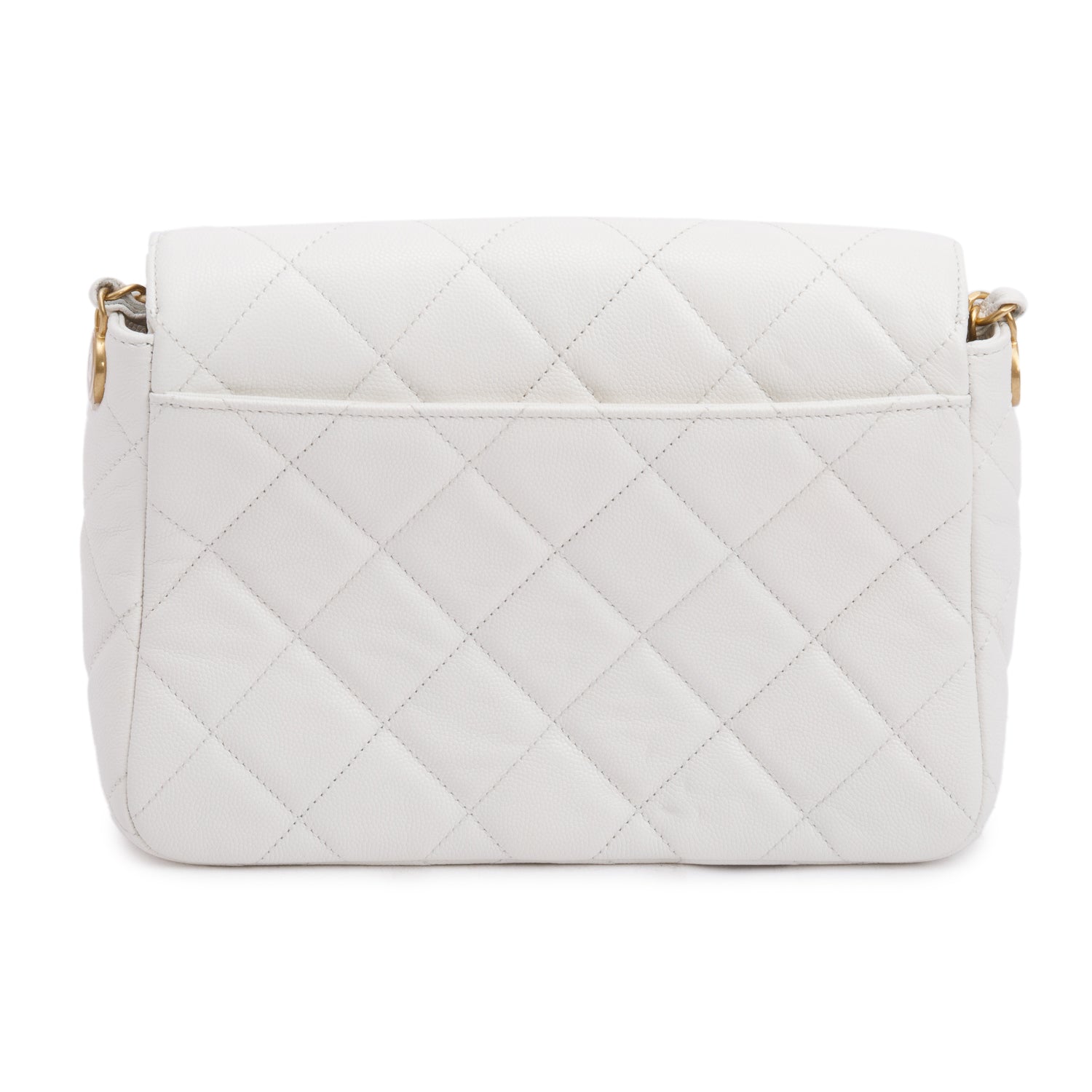 Chanel White Quilted Caviar Leather Small CC Side Note Flap Bag