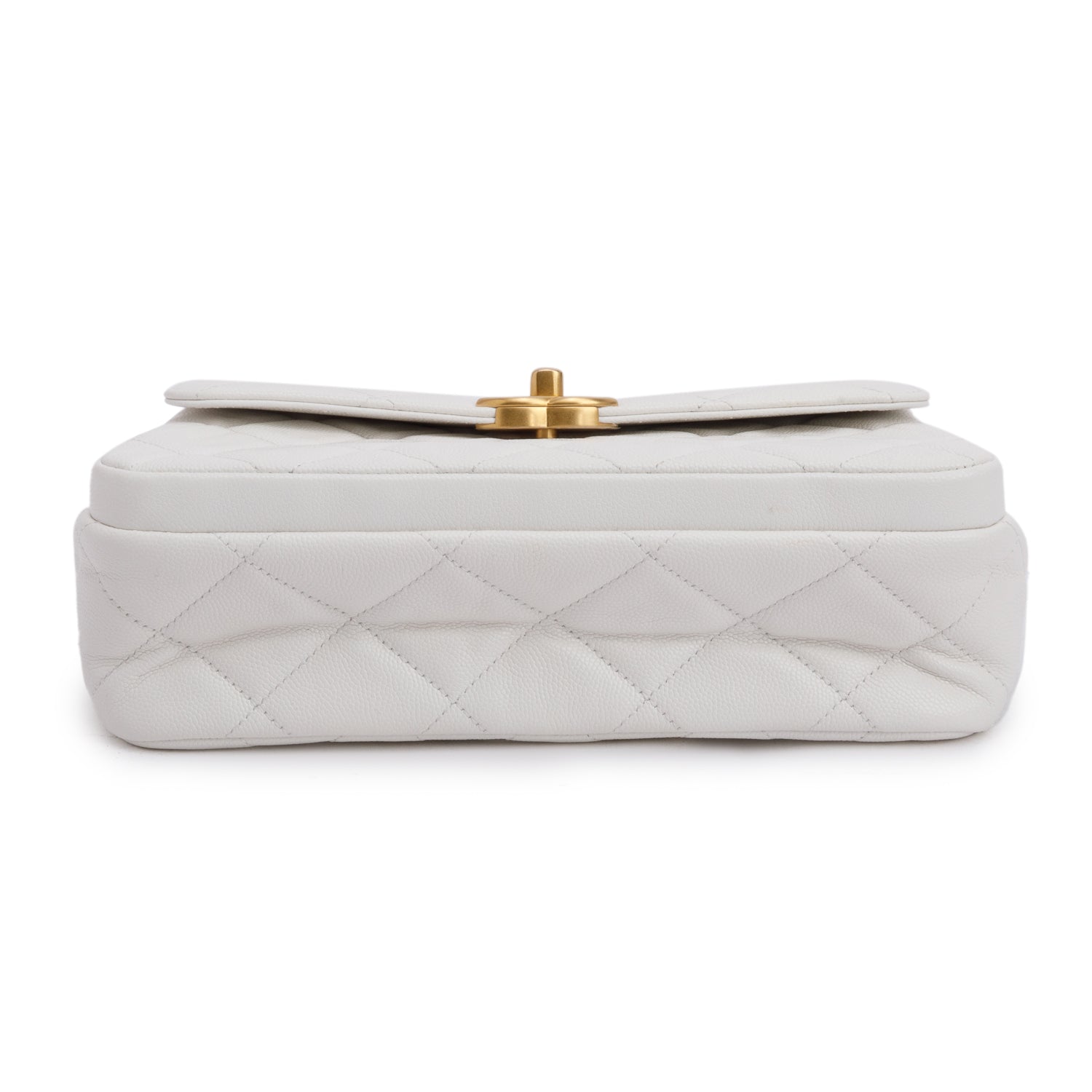 Chanel White Quilted Caviar Leather Small CC Side Note Flap Bag
