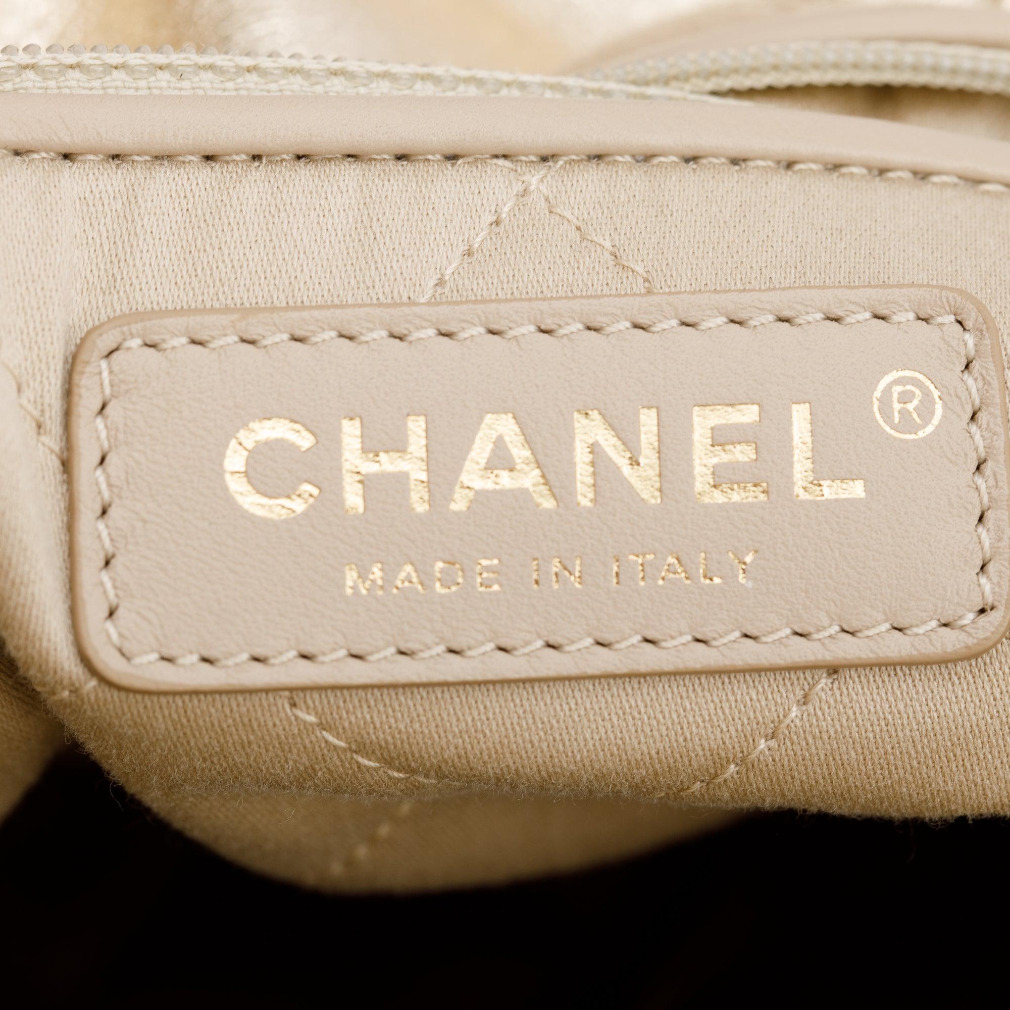 Channel 2024 Gold Metallic Calfskin Leather 22 Backpack w/ Box