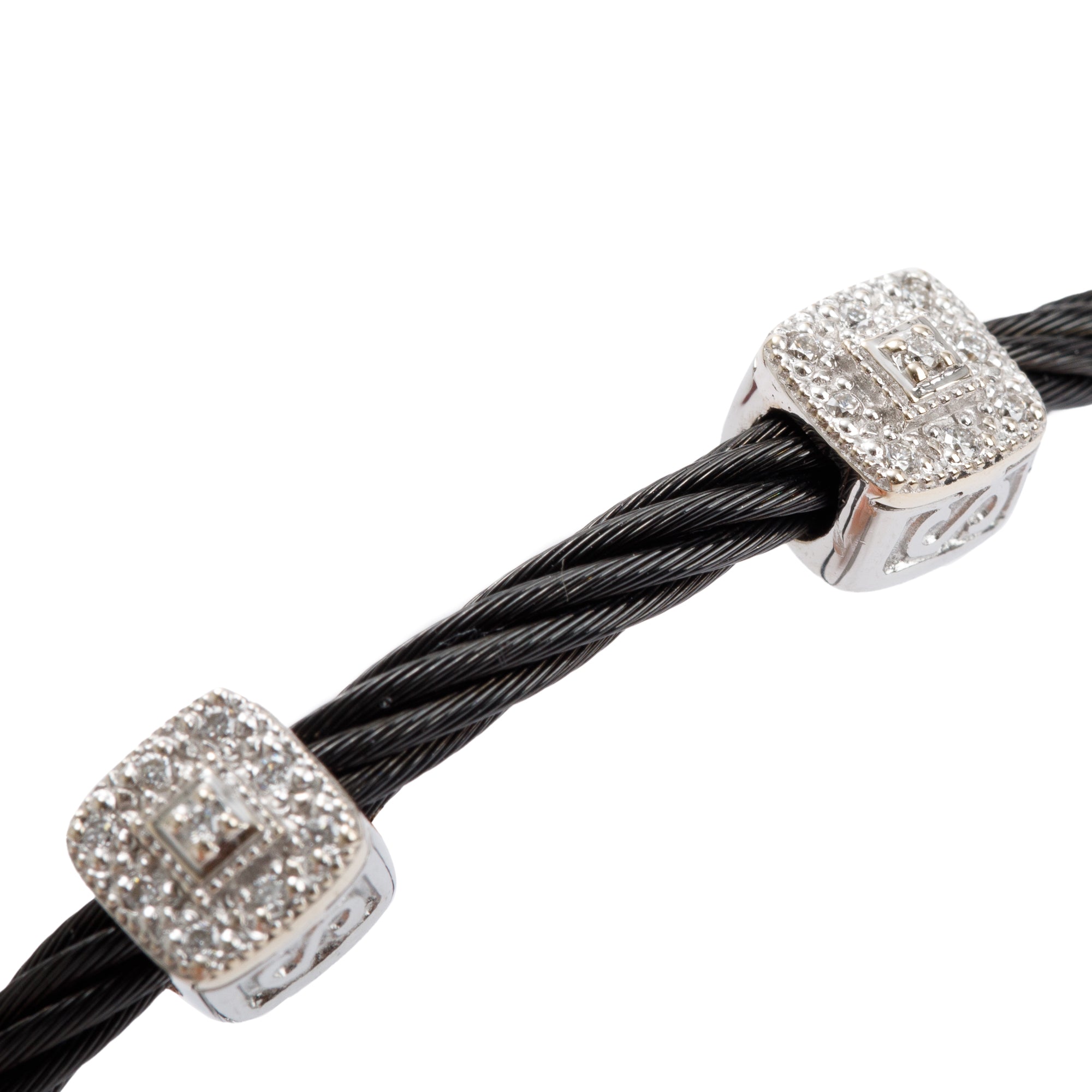 Charriol 18k White Gold & PVD Stainless Steel Diamond Celtic Noir Three Square Station Bracelet