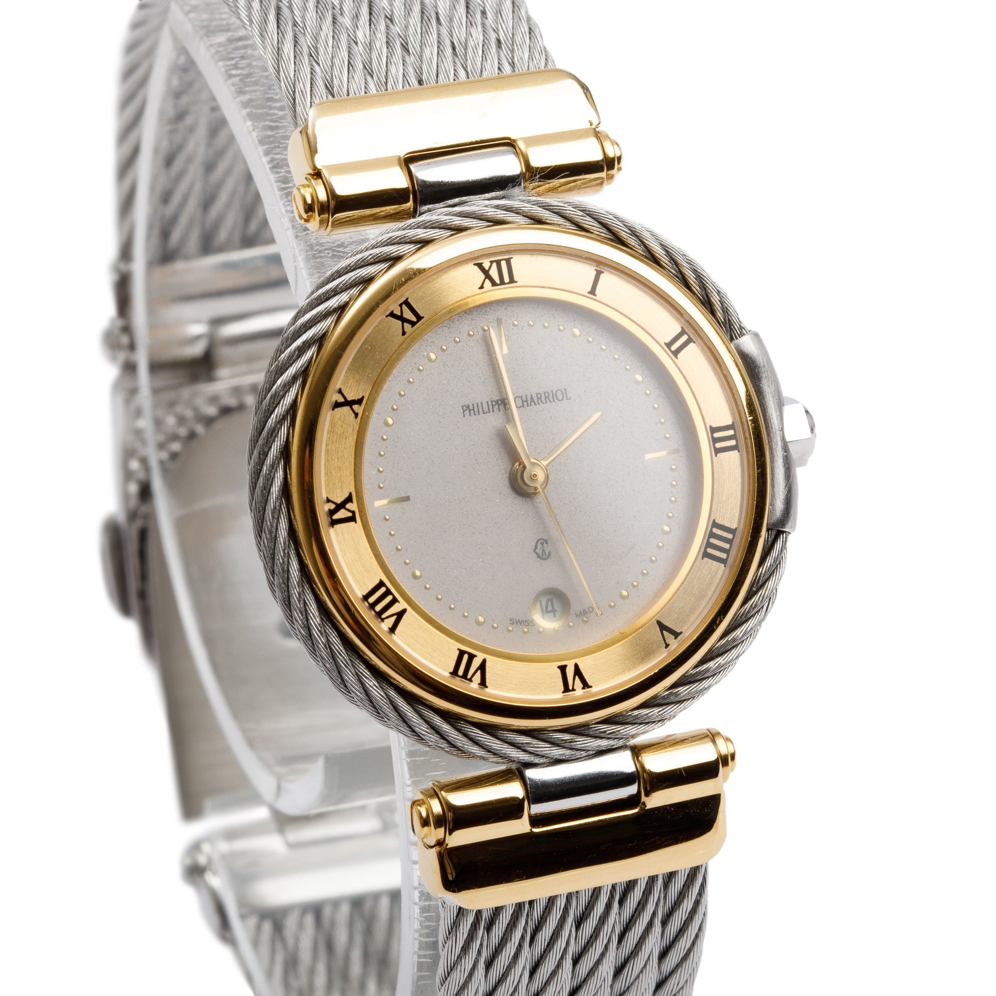 Charriol Stainless Steel & 18k Yellow Gold 30 MM Celtic Cable Watch w/ Case & Papers