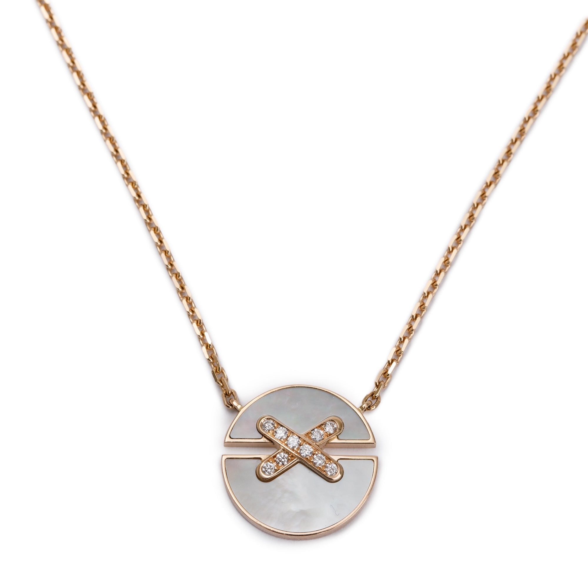 Chaumet 18k Rose Gold Diamond & Mother of Pearl Jeux de Liens Harmony Small Pendant Necklace w/ Box