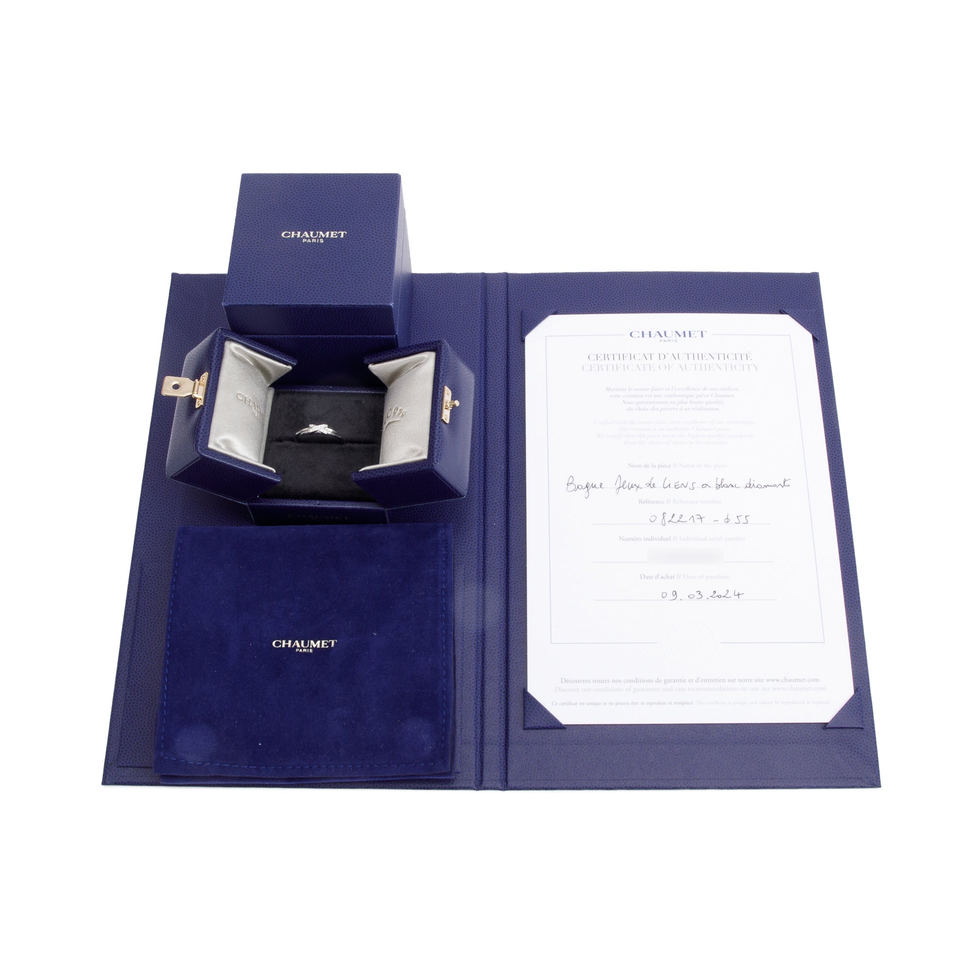 Chaumet 2024 18k White Gold Diamond Jeux De Liens Ring 55 7.25 w/ Box & Certificate