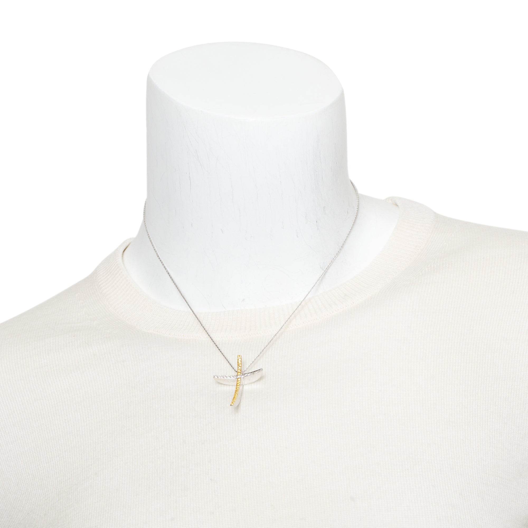 Chimento 18k White Gold Yellow Sapphire & Diamond Cross Pendant Necklace