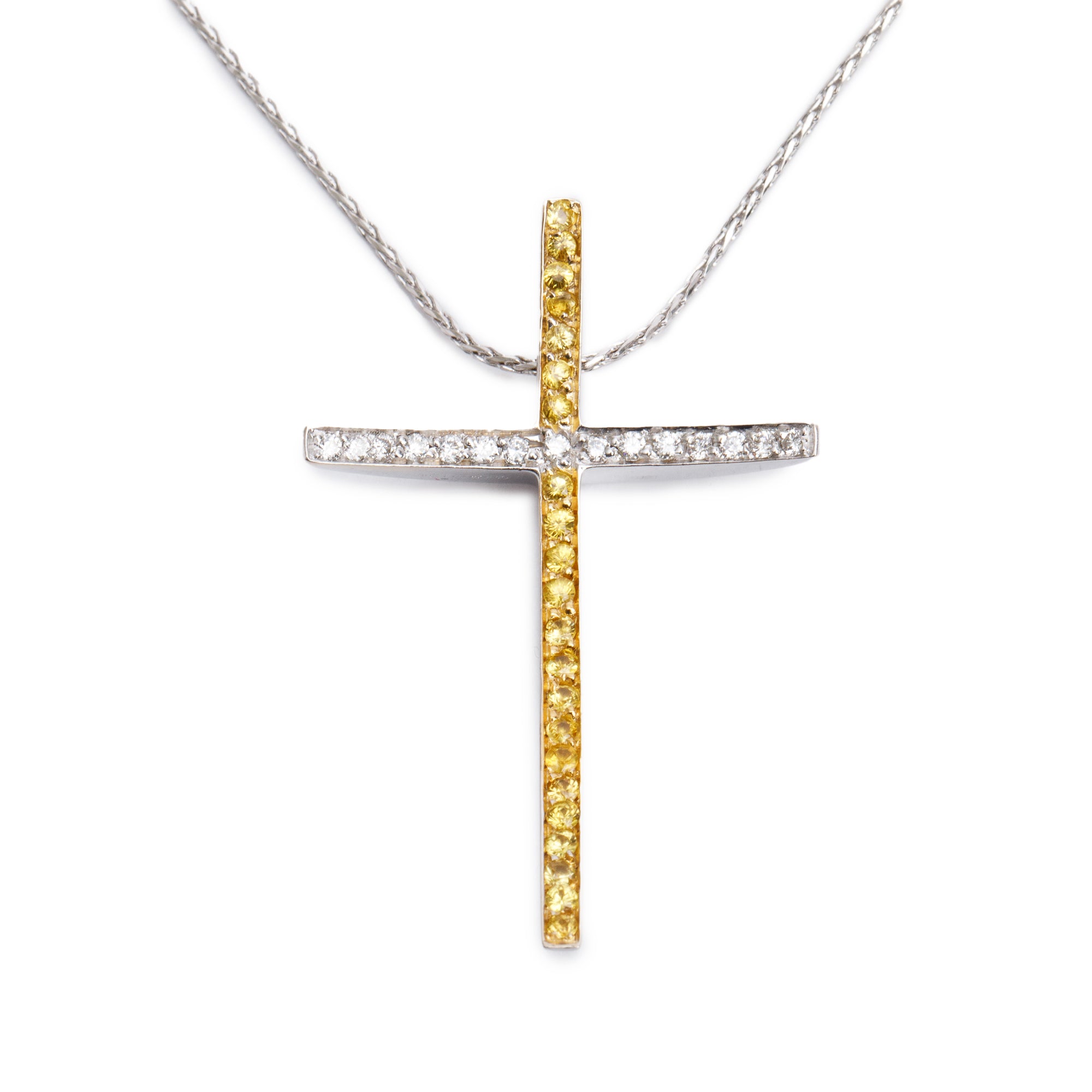 Chimento 18k White Gold Yellow Sapphire & Diamond Cross Pendant Necklace