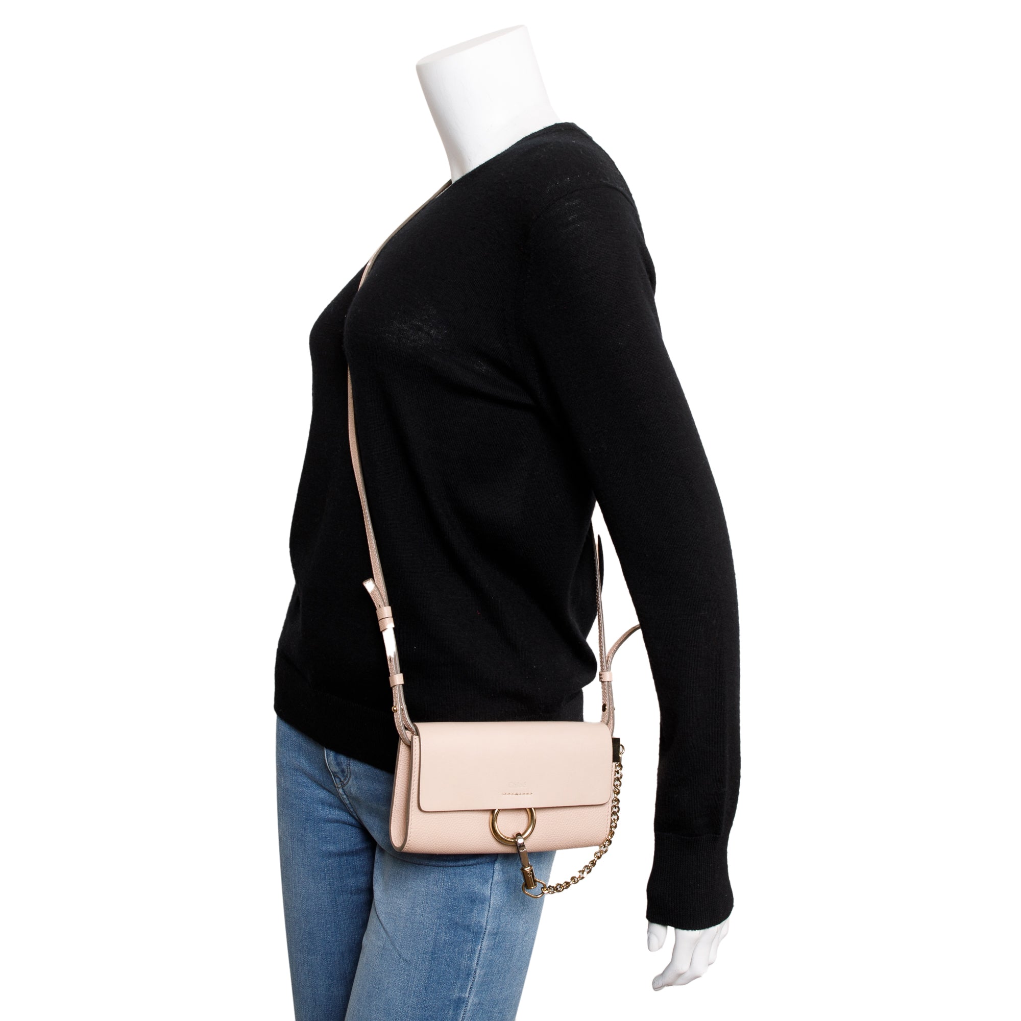 Chloe Beige Calfskin Leather Mini Faye Crossbody Bag w/ Authnticity Card