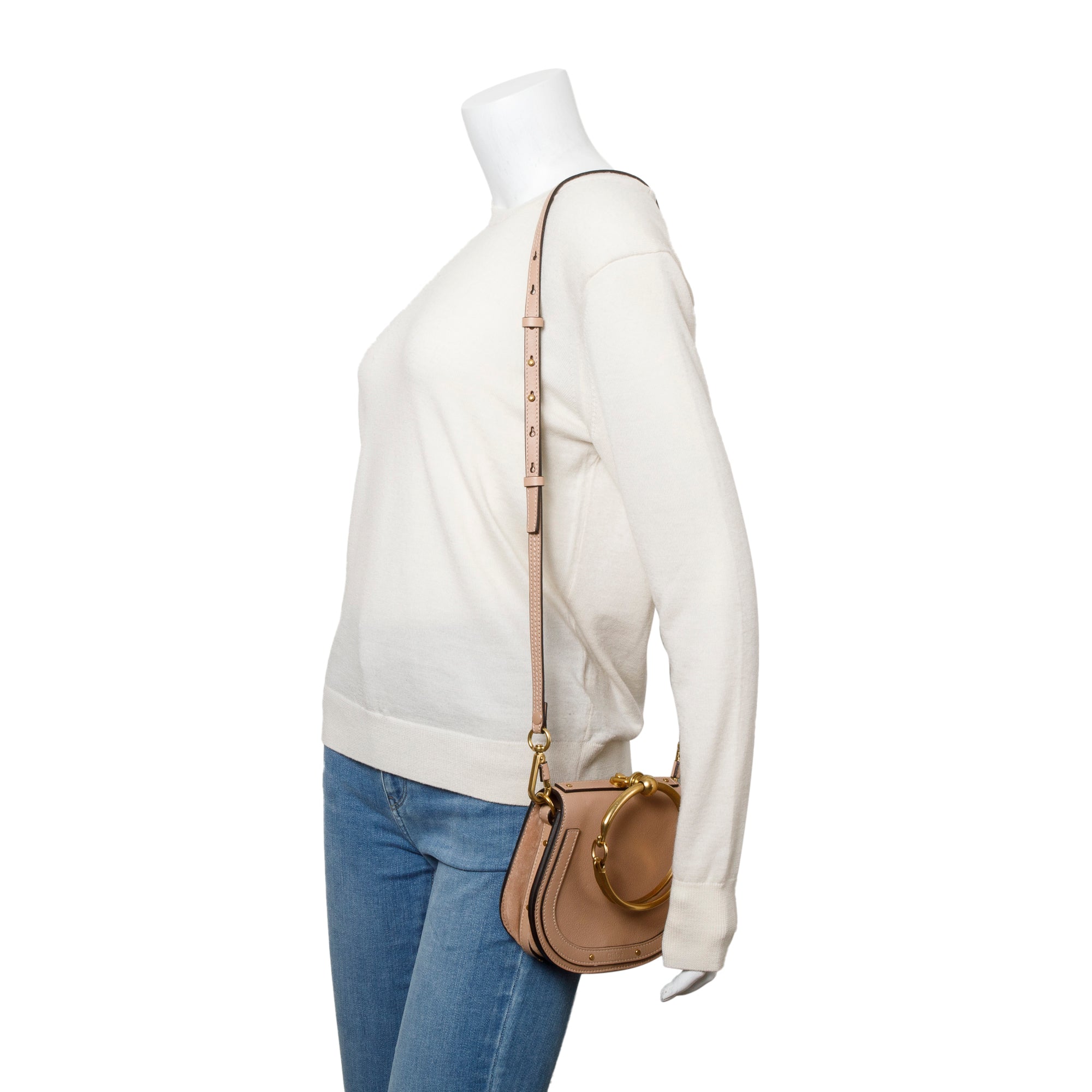 Chloe Beige Calfskin Leather Small Nile Bracelet Crossbody Bag