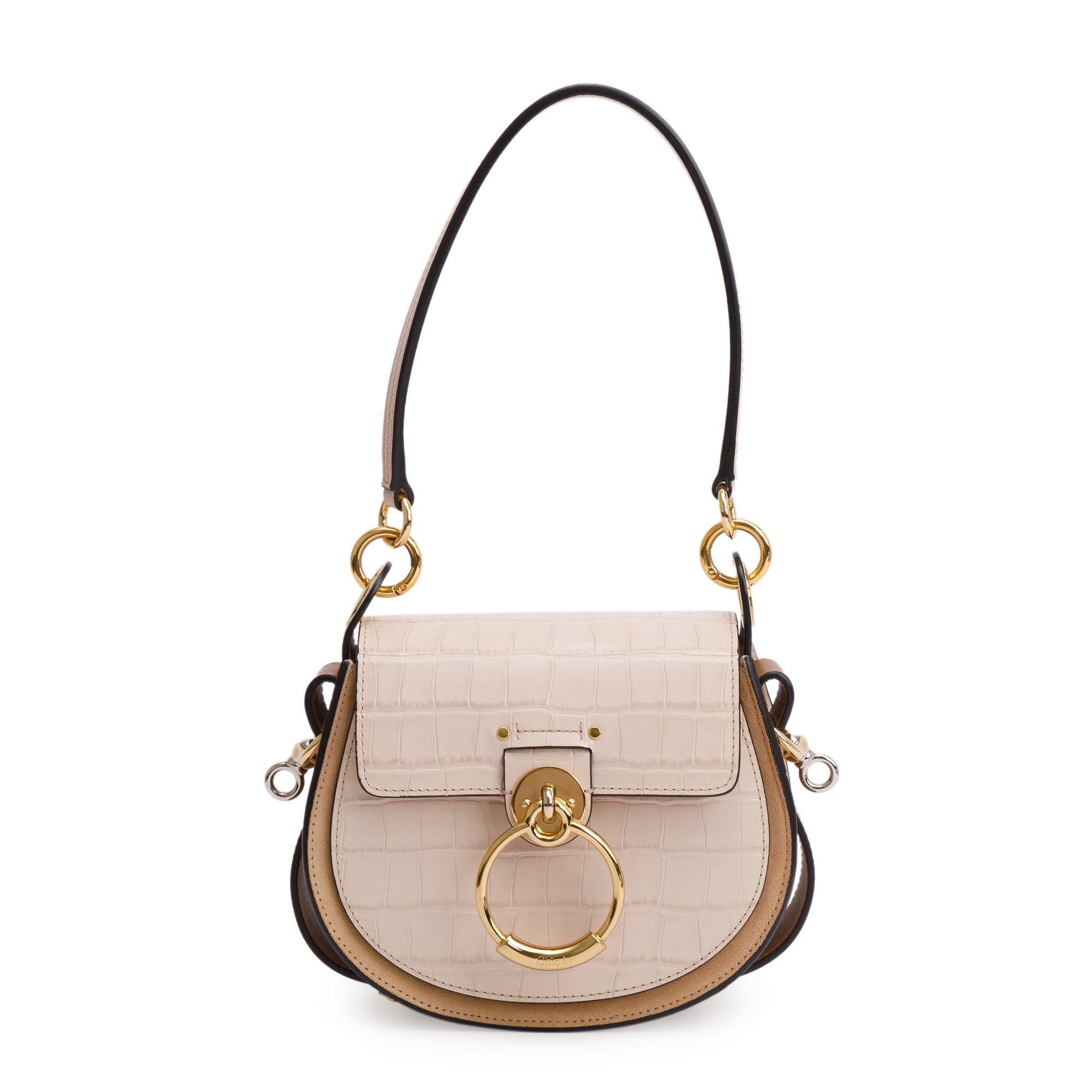 Chloe Beige Croc Embossed Calfskin Leather Tess Bag w/ Strap