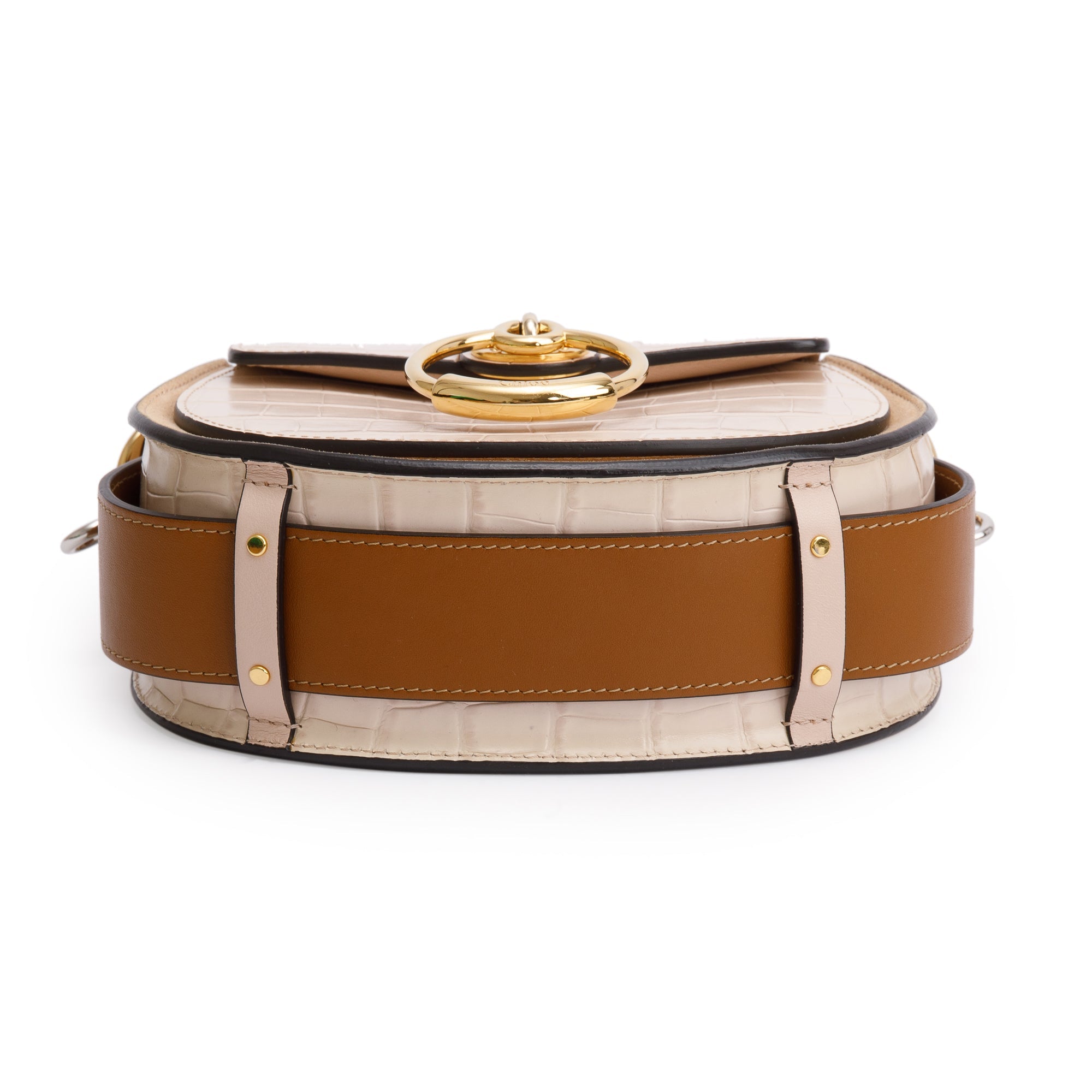 Chloe Beige Croc Embossed Calfskin Leather Tess Bag w/ Strap