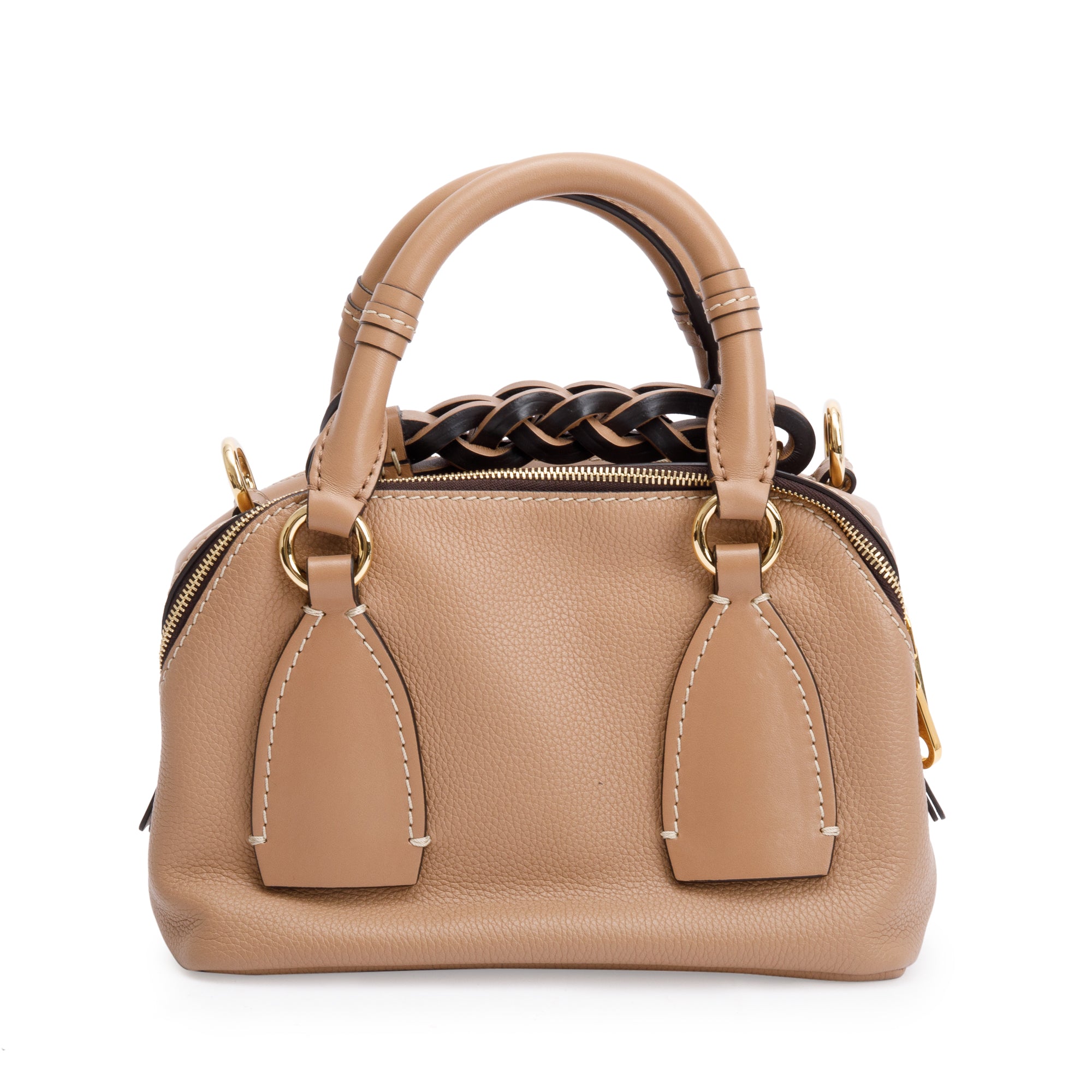 Chloe Beige Grained Calfskin Leather Small Daria Shoulder Bag