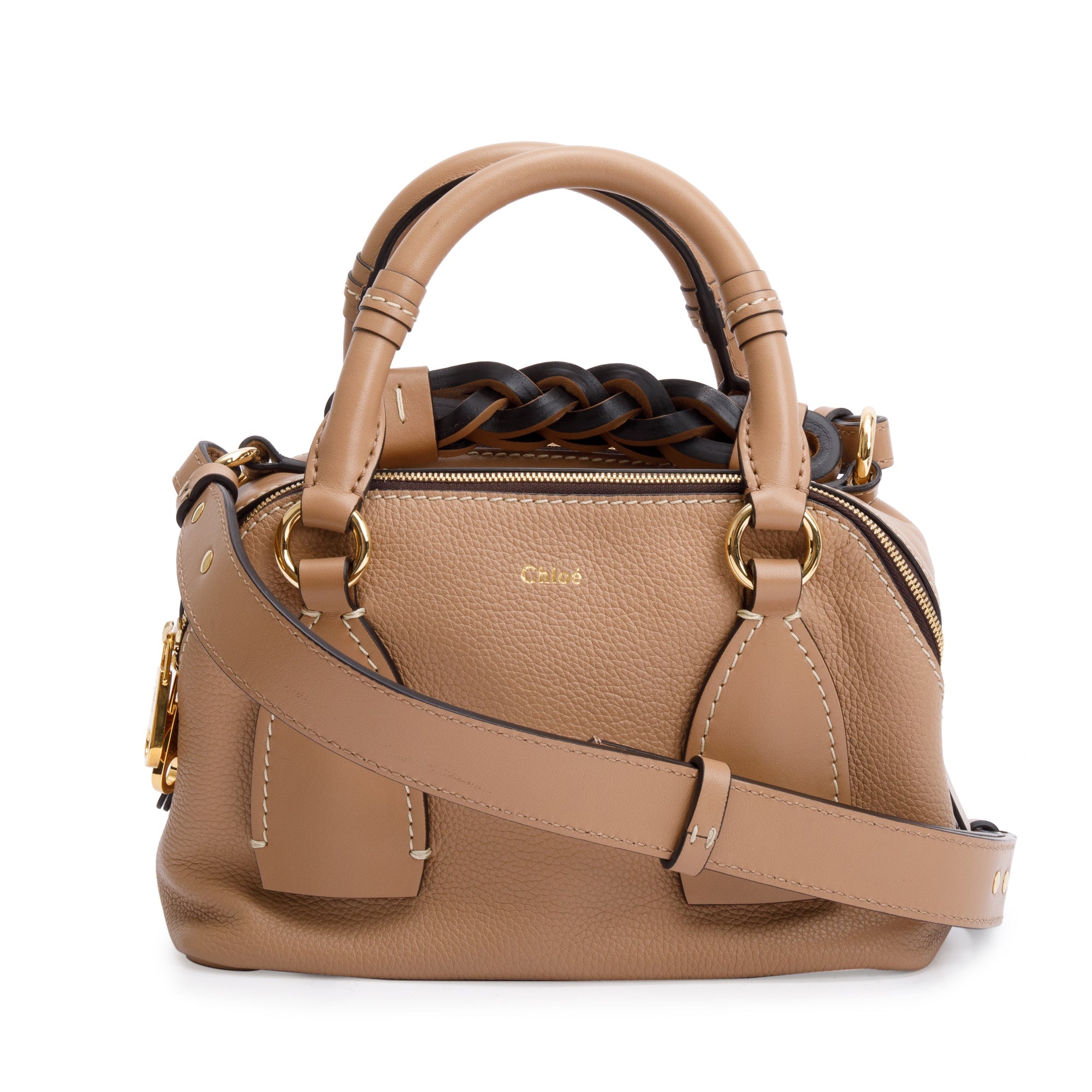 Chloe Beige Grained Calfskin Leather Small Daria Shoulder Bag