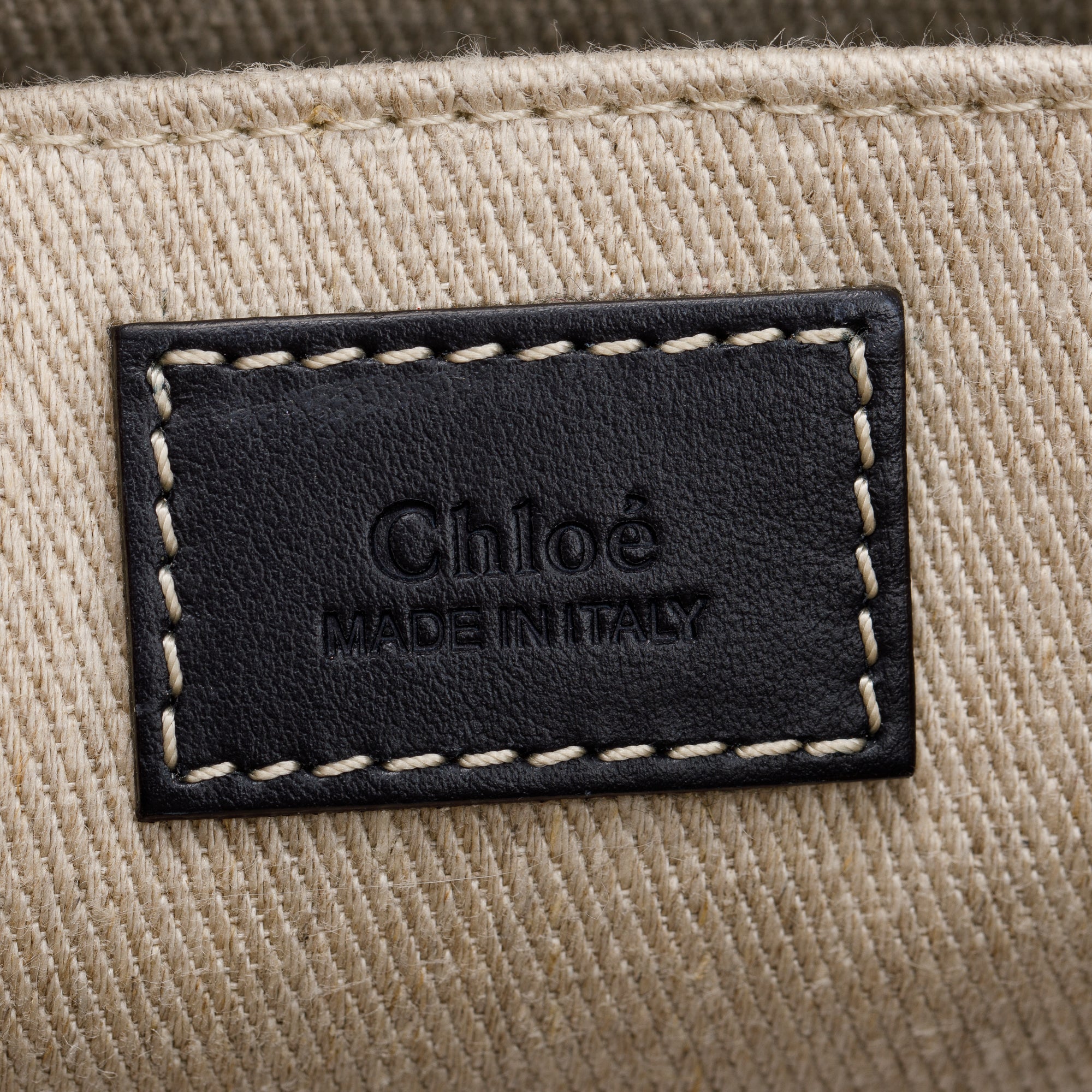 Chloe Beige/Blue Cotton Calfskin Canvas Medium Woody Shopping Tote